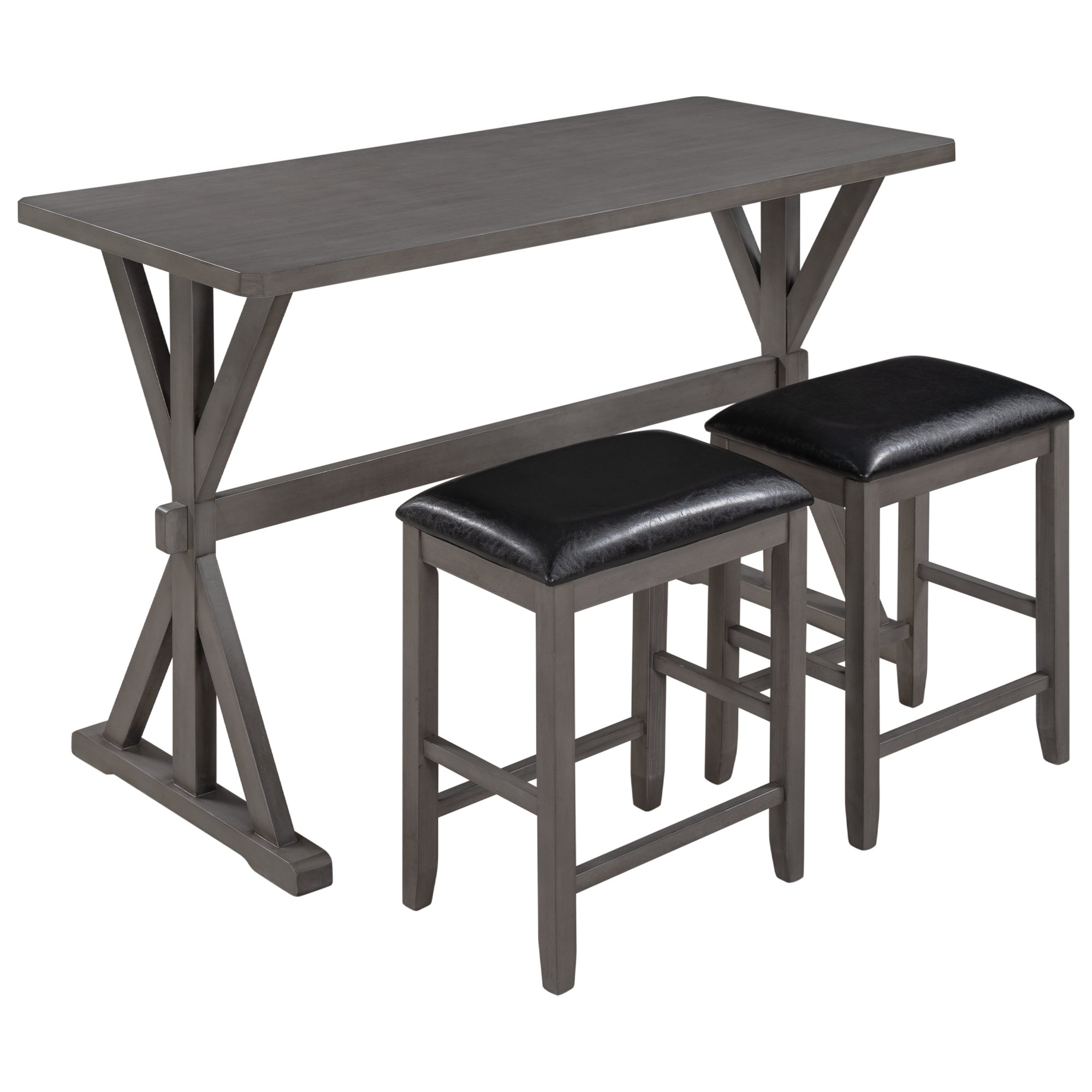 3-Piece Counter Height Wood Kitchen Dining Table Set with 2 Stools for Small Places-CASAINC