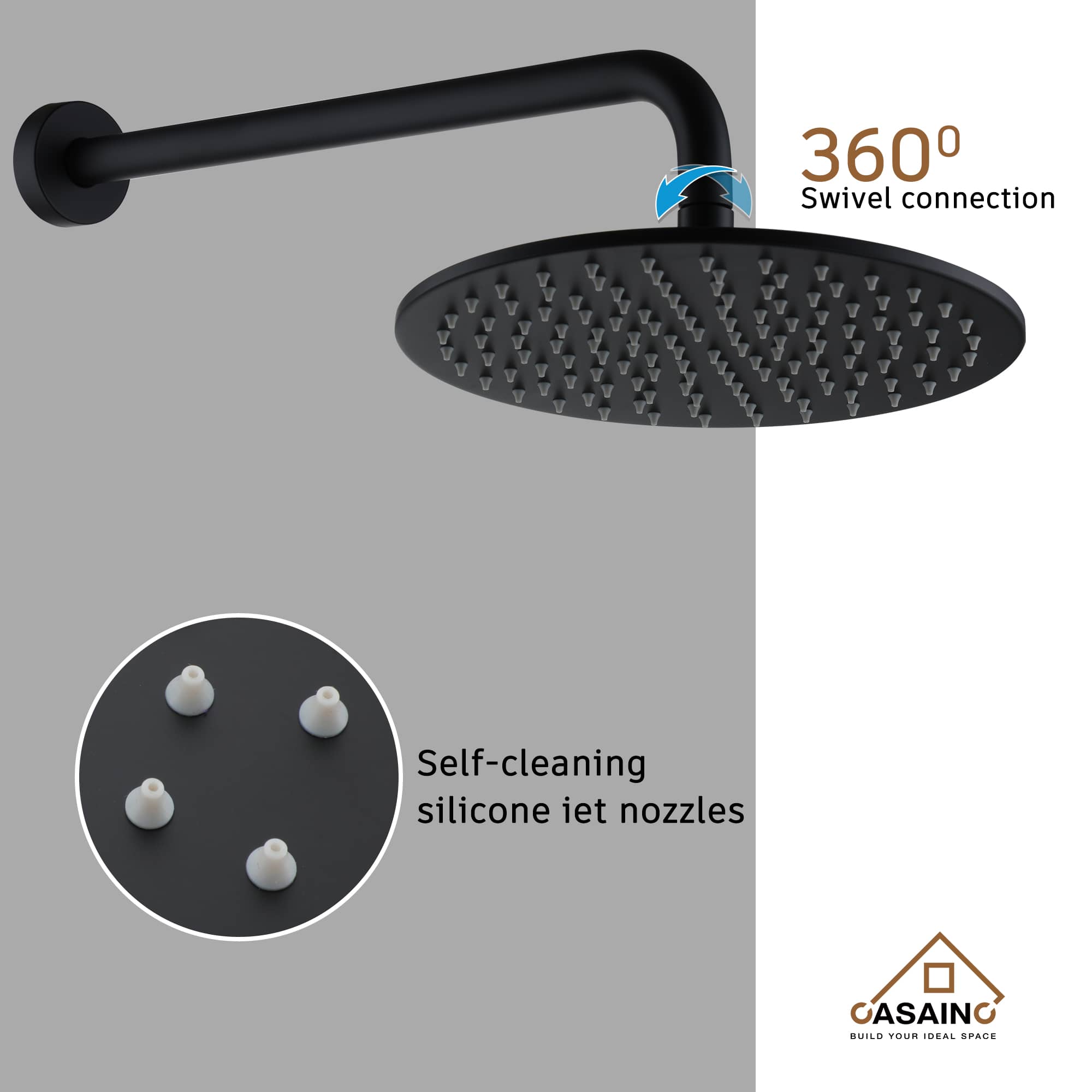 CASAINC 2-Function Matte Black 1-Handle Shower Faucet Valve with Hand-Held Shower