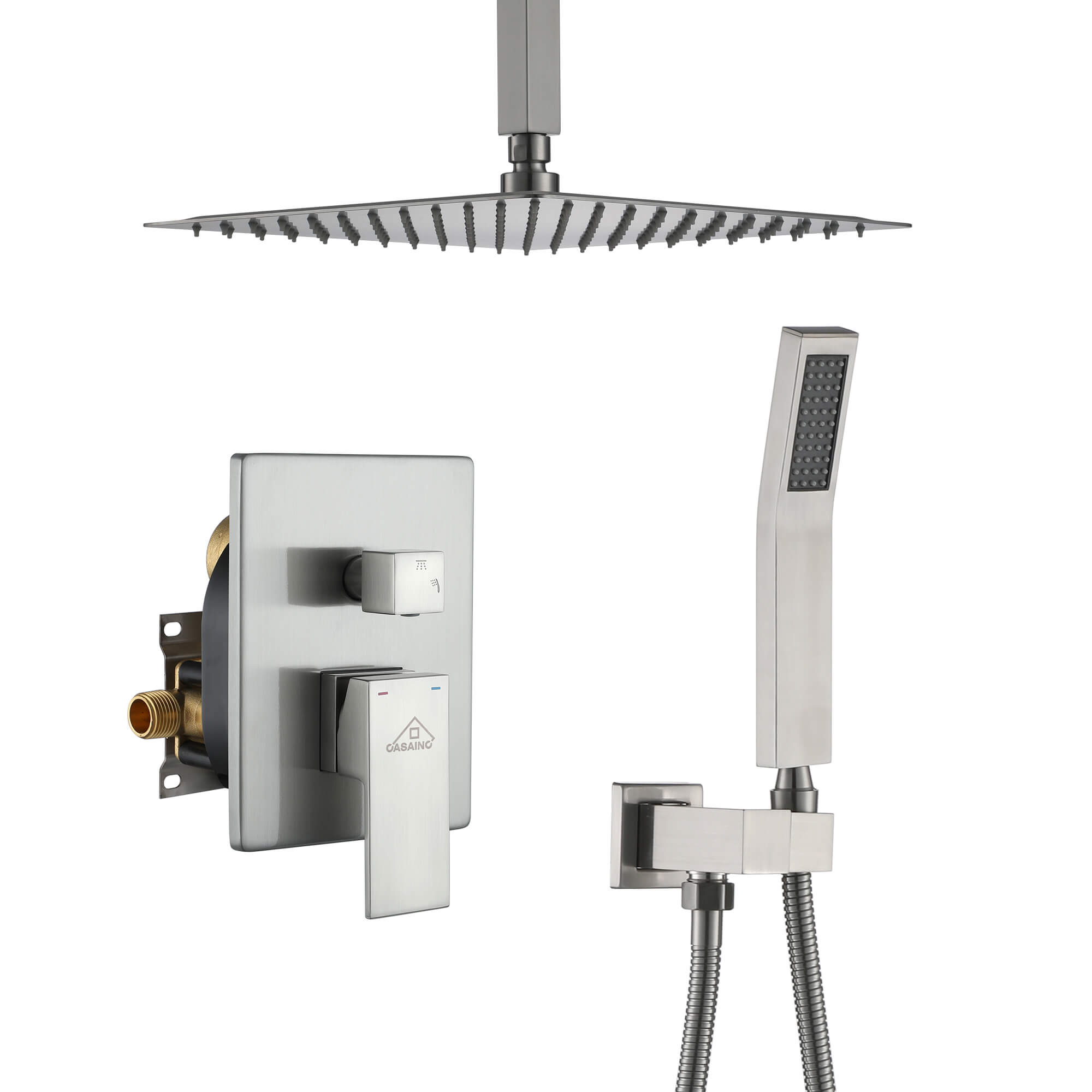 CASAINC 2-Function Shower System with Handheld Shower in Brushed Nickel/Matte Black