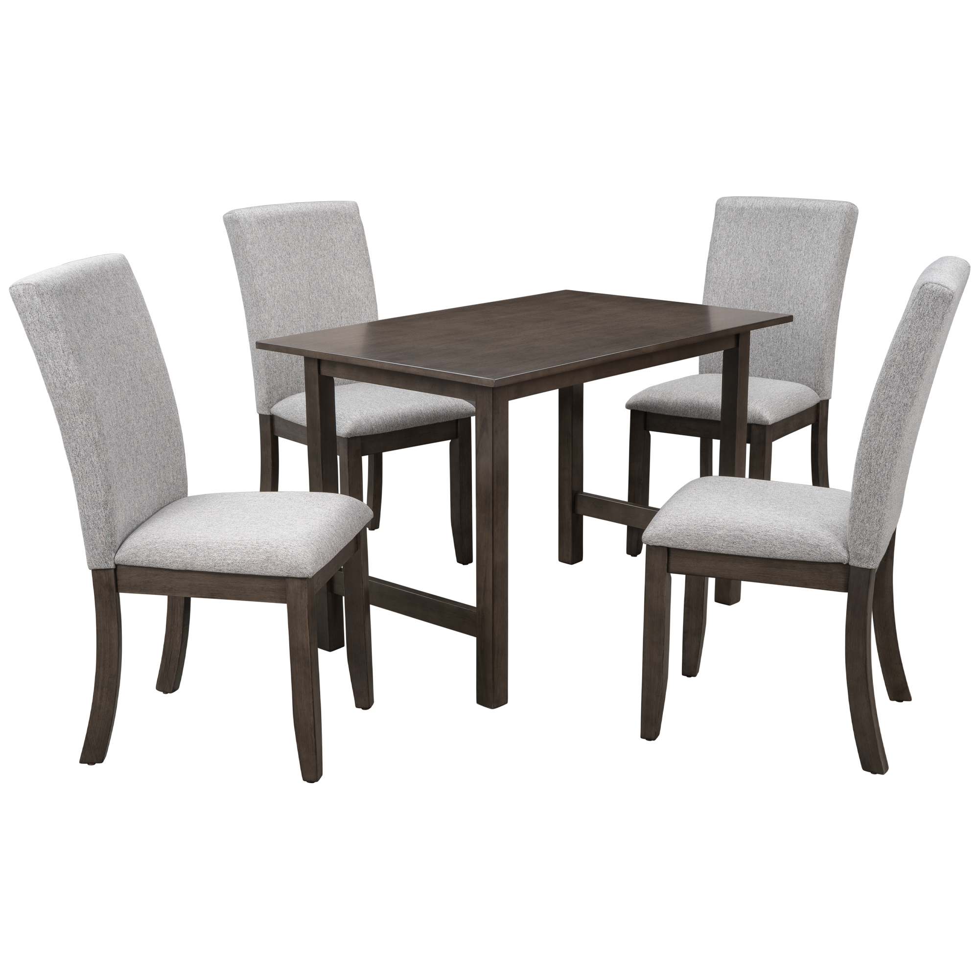  Farmhouse 5-Piece Wood Dining Table Set for 4, Kitchen Furniture Set with 4 Upholstered Dining Chairs for Small Places, Gray Table+Gray Chair-CASAINC