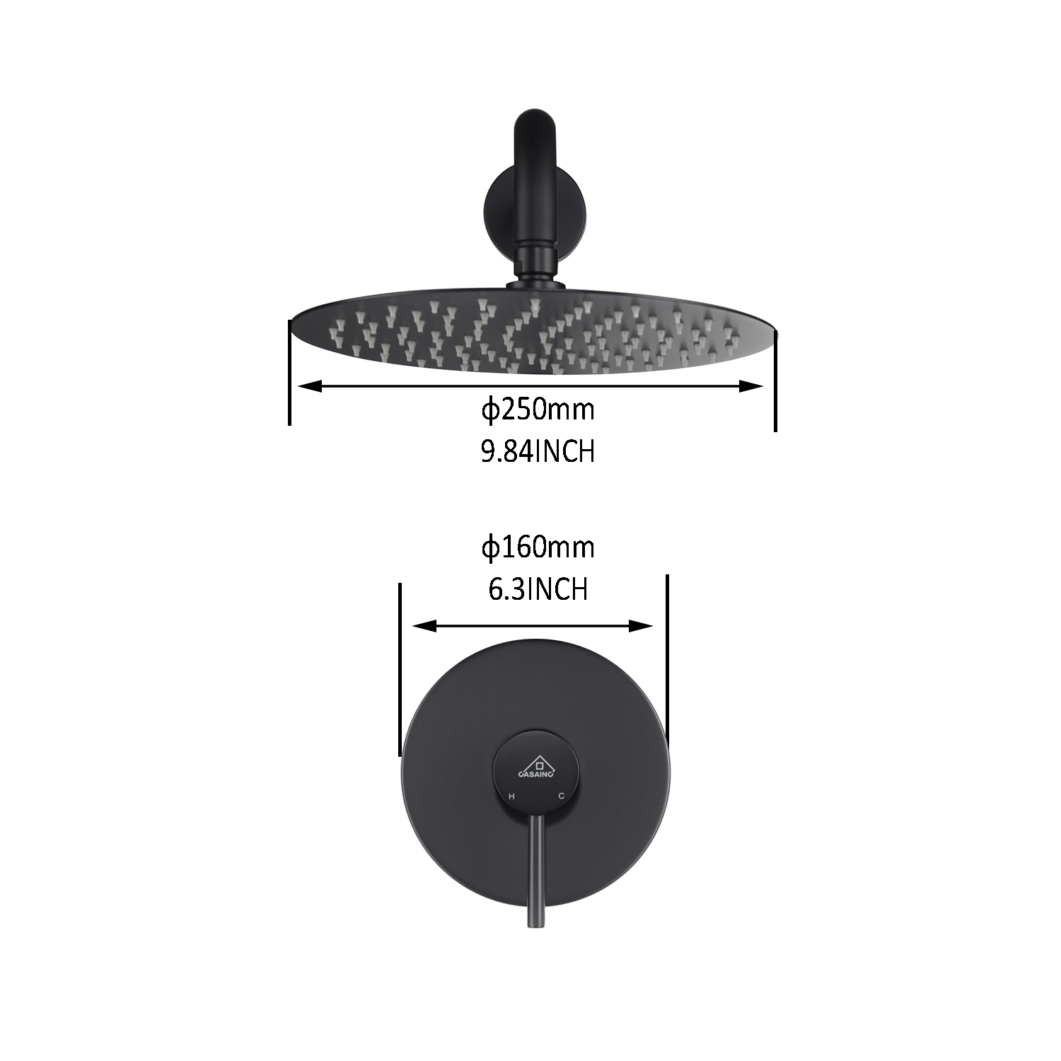 Casainc Round Single Functions Wall Mount Black Shower Faucet-CASAINC