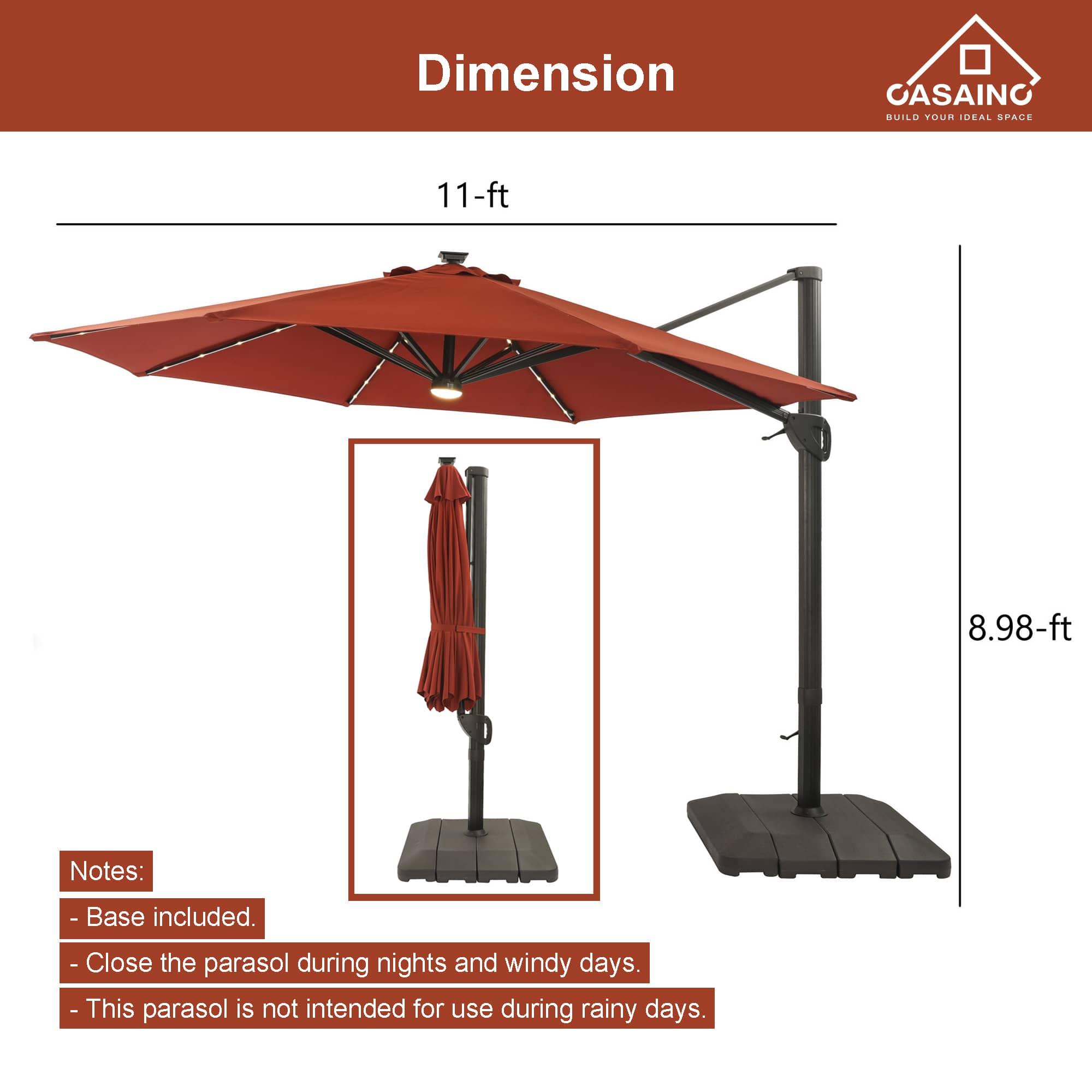 11 ft. Illuminated Patio Umbrella with Base Dimensions