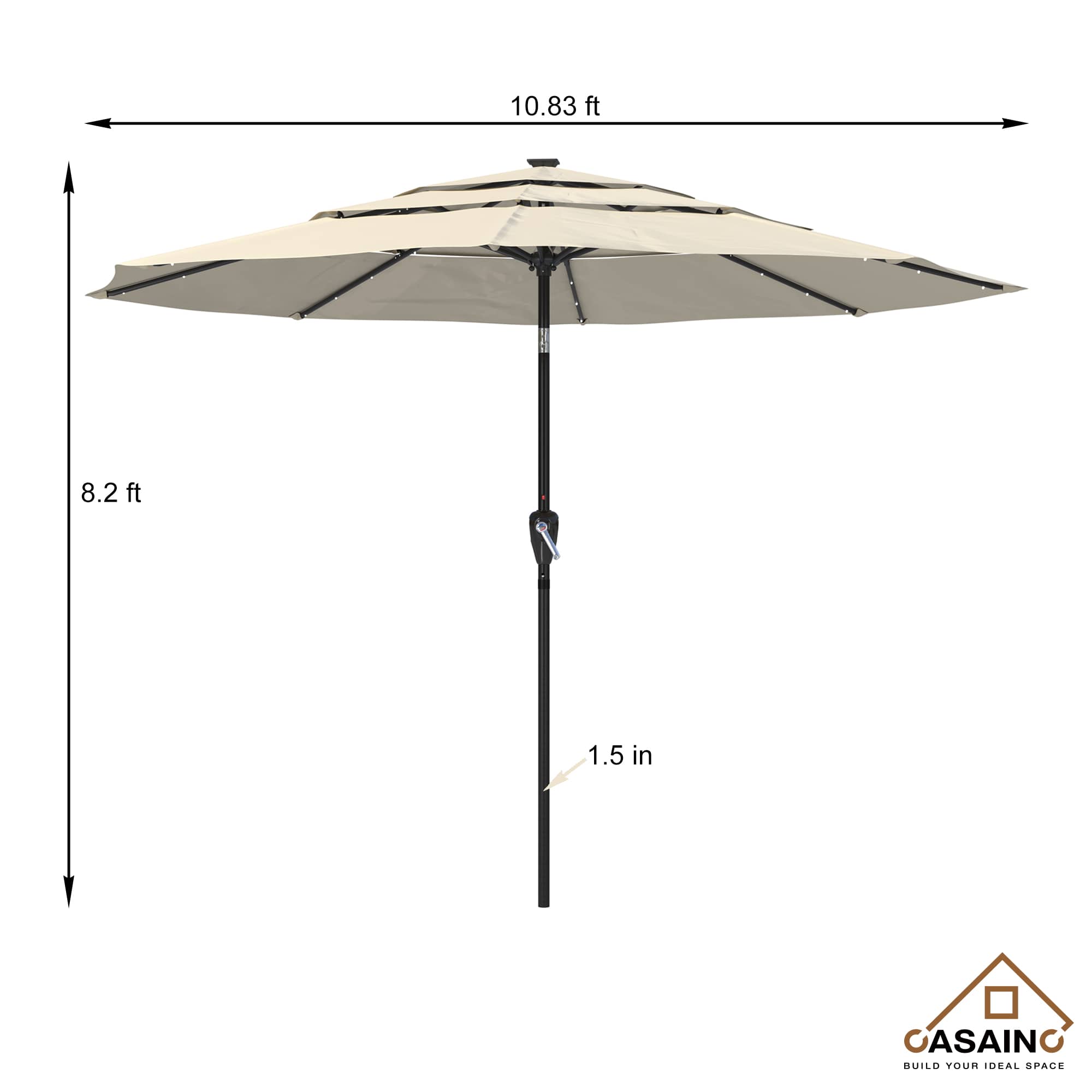 11 ft.3-Layer Aluminum Market Solar Tilt Patio Umbrella with 24-LED Light