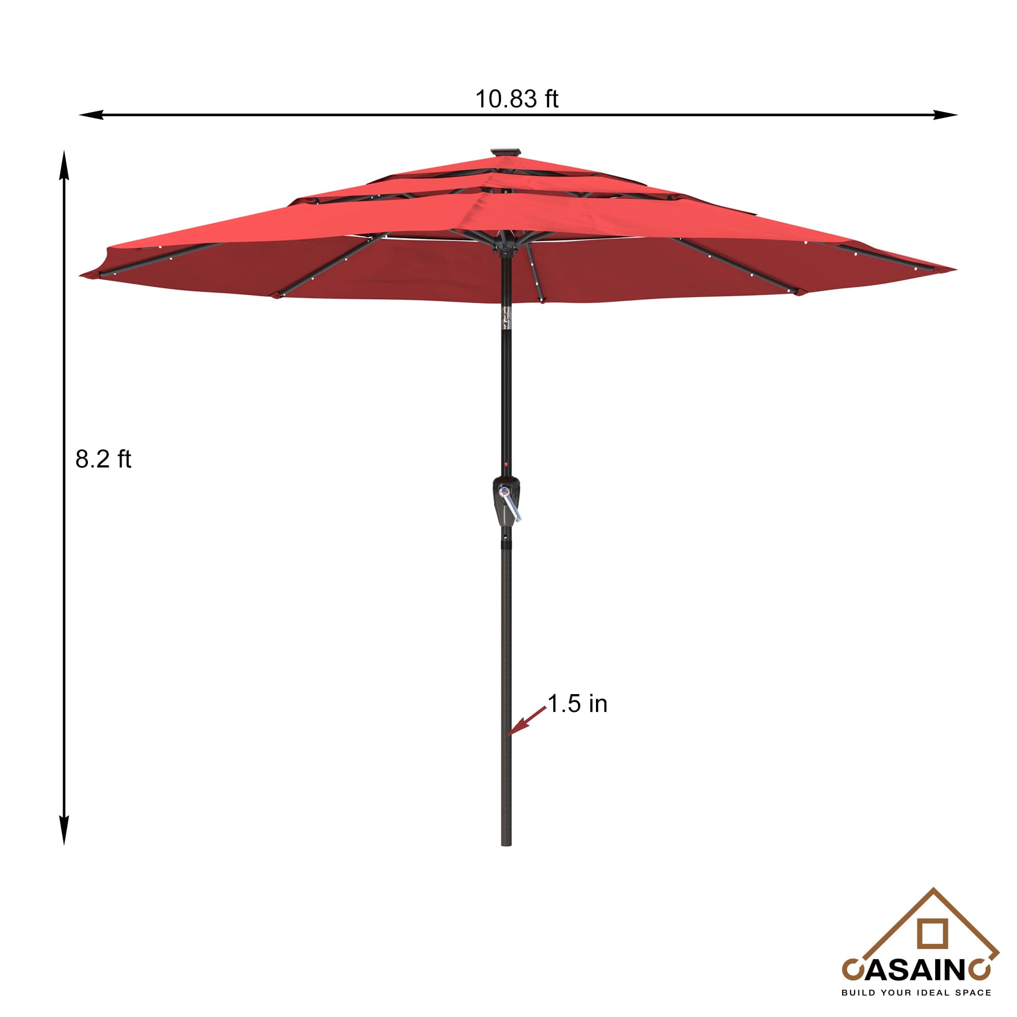 11 ft.3-Layer Aluminum Market Solar Tilt Patio Umbrella with 24-LED Light