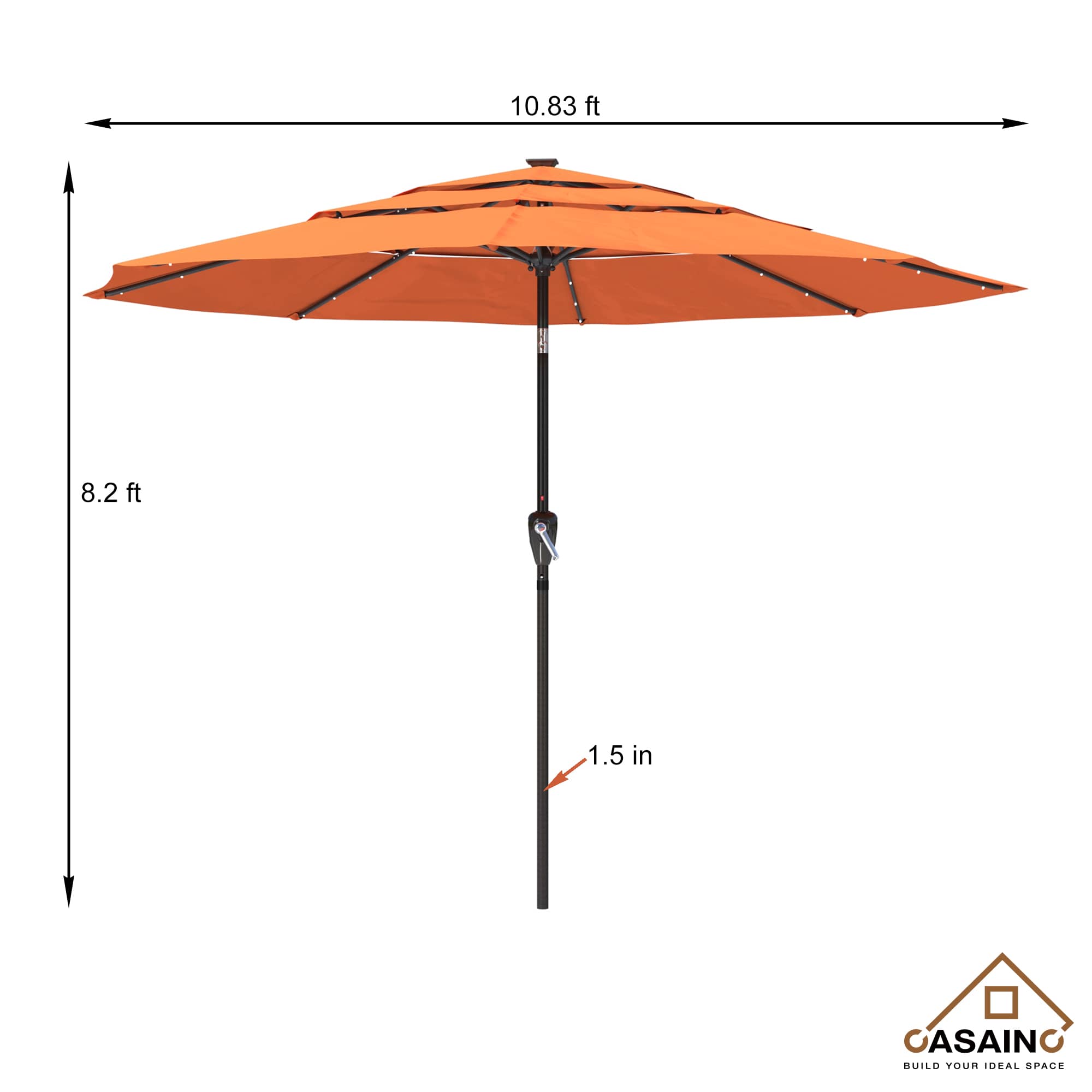 11 ft.3-Layer Aluminum Market Solar Tilt Patio Umbrella with 24-LED Light