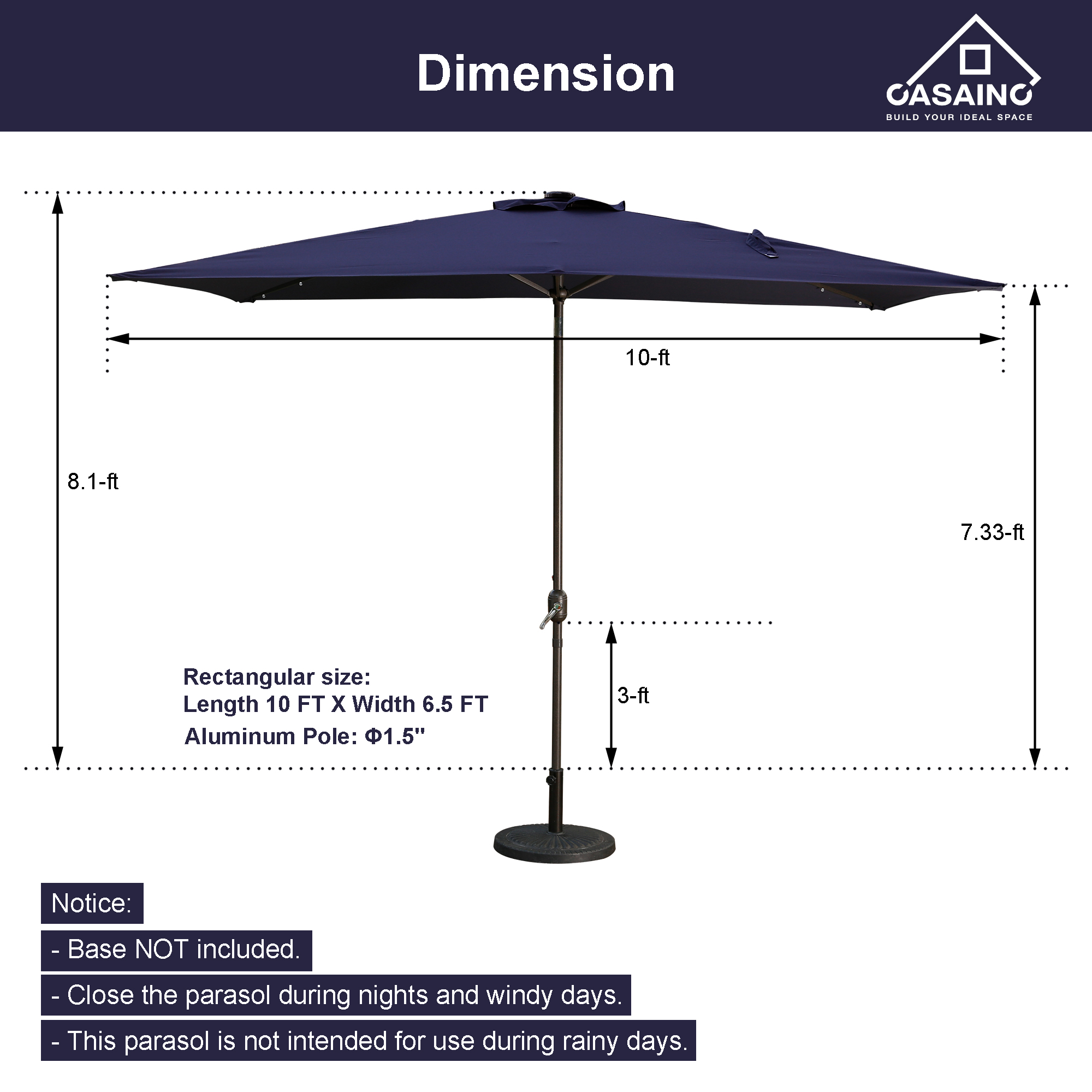 10Ft Outdoor Patio Umbrella with 26 Solar-Powered LED Lights