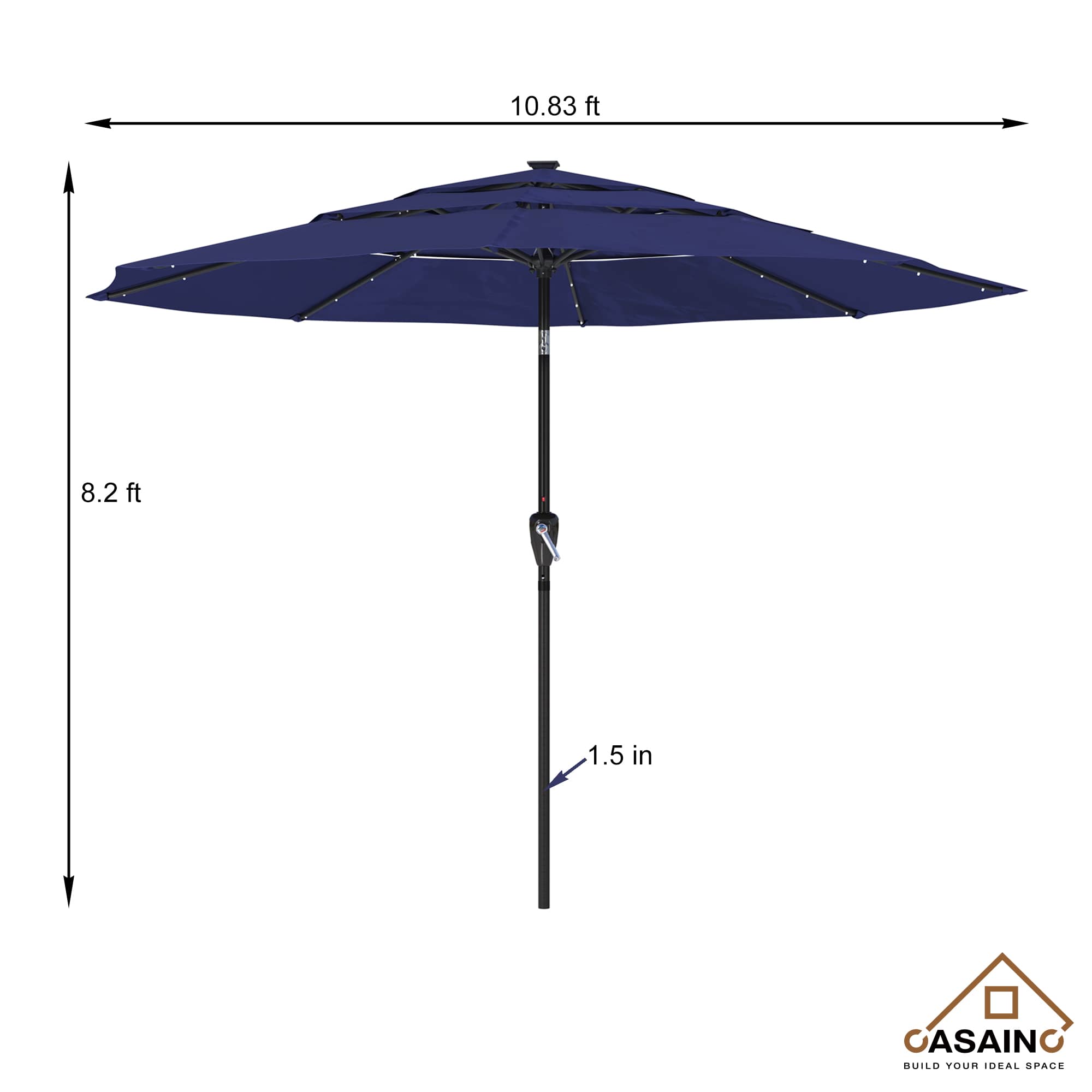 11 ft.3-Layer Aluminum Market Solar Tilt Patio Umbrella with 24-LED Light