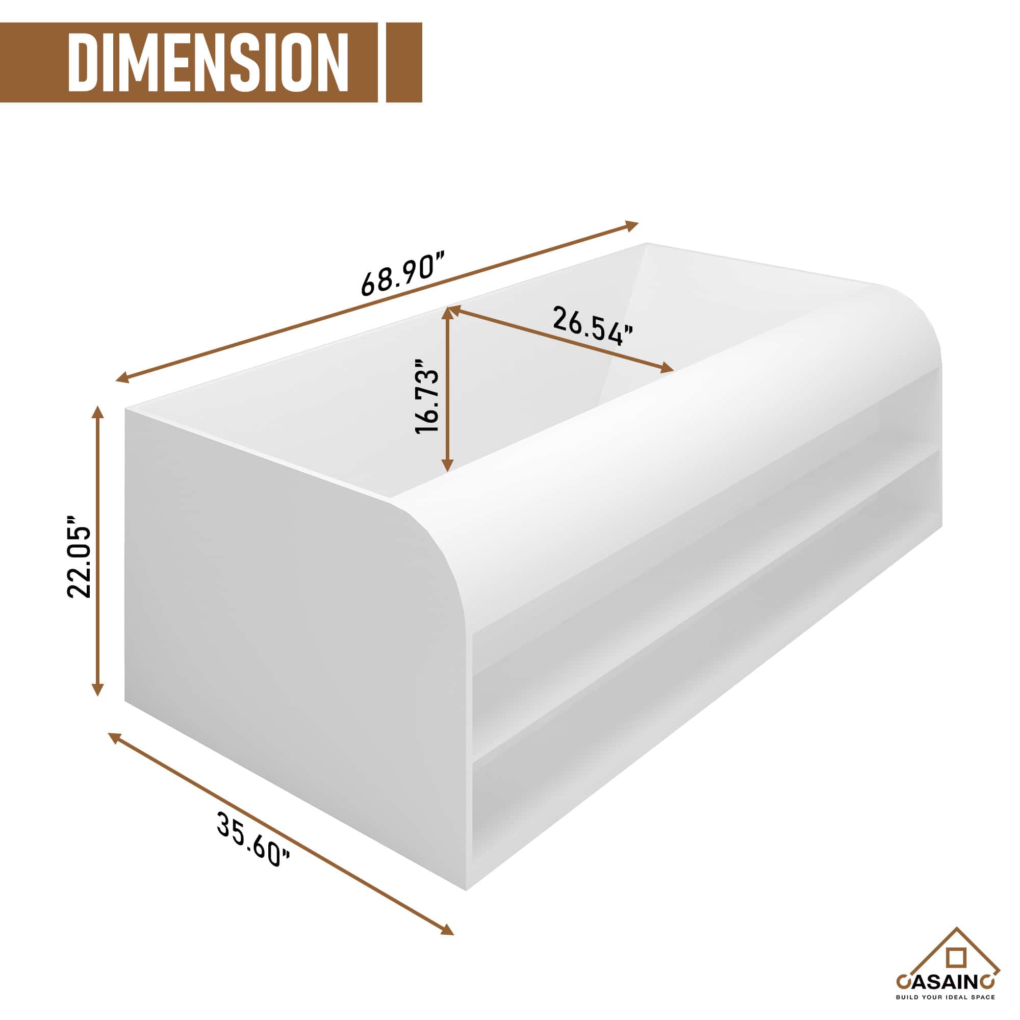 CASAINC 69 Inch Matte White Freestanding Solid Surface Bathtub with Si