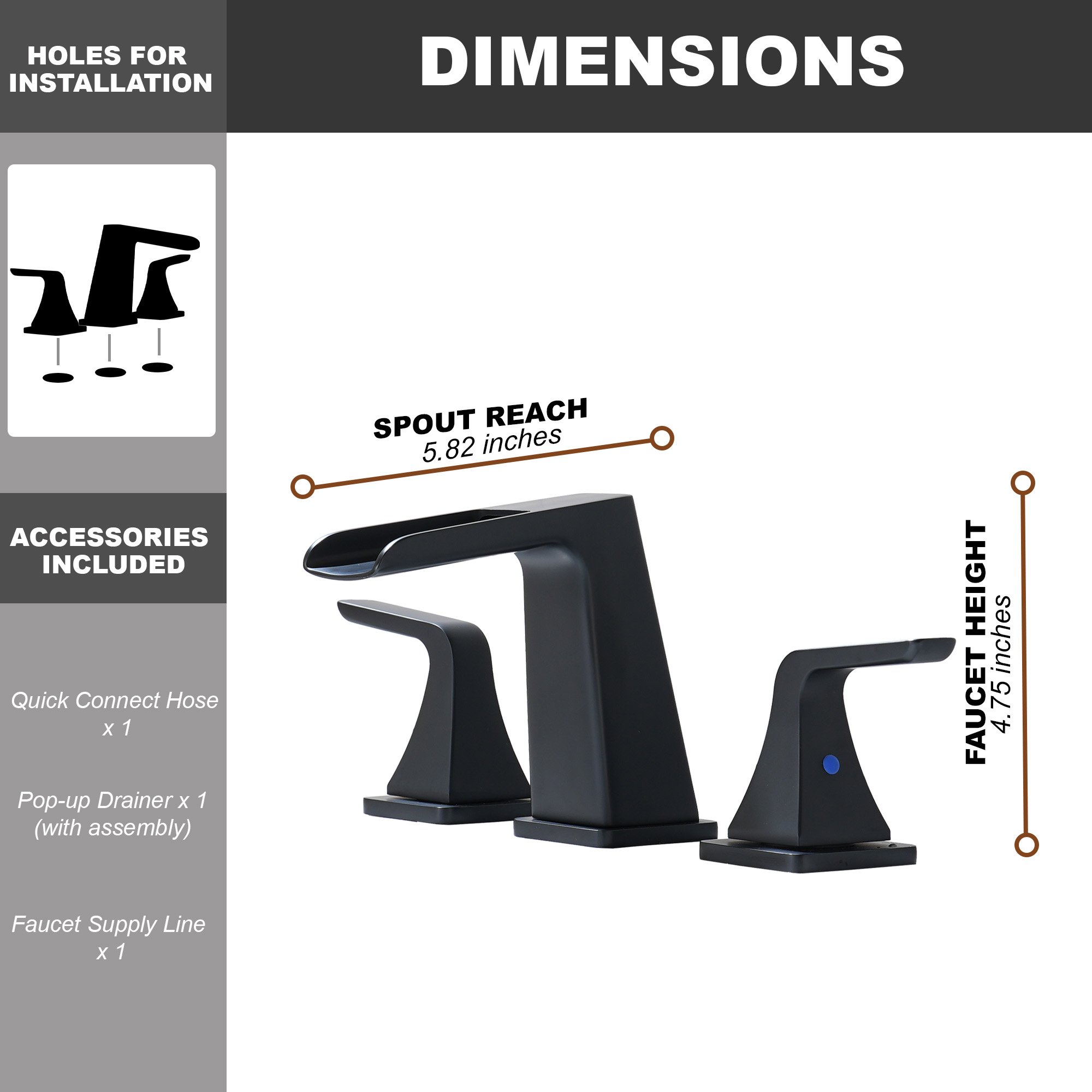 Casainc 2-Handle Bathroom Sink Faucet 3-Hole Application Widespread Modern Bathroom Faucet with Drain Assembly