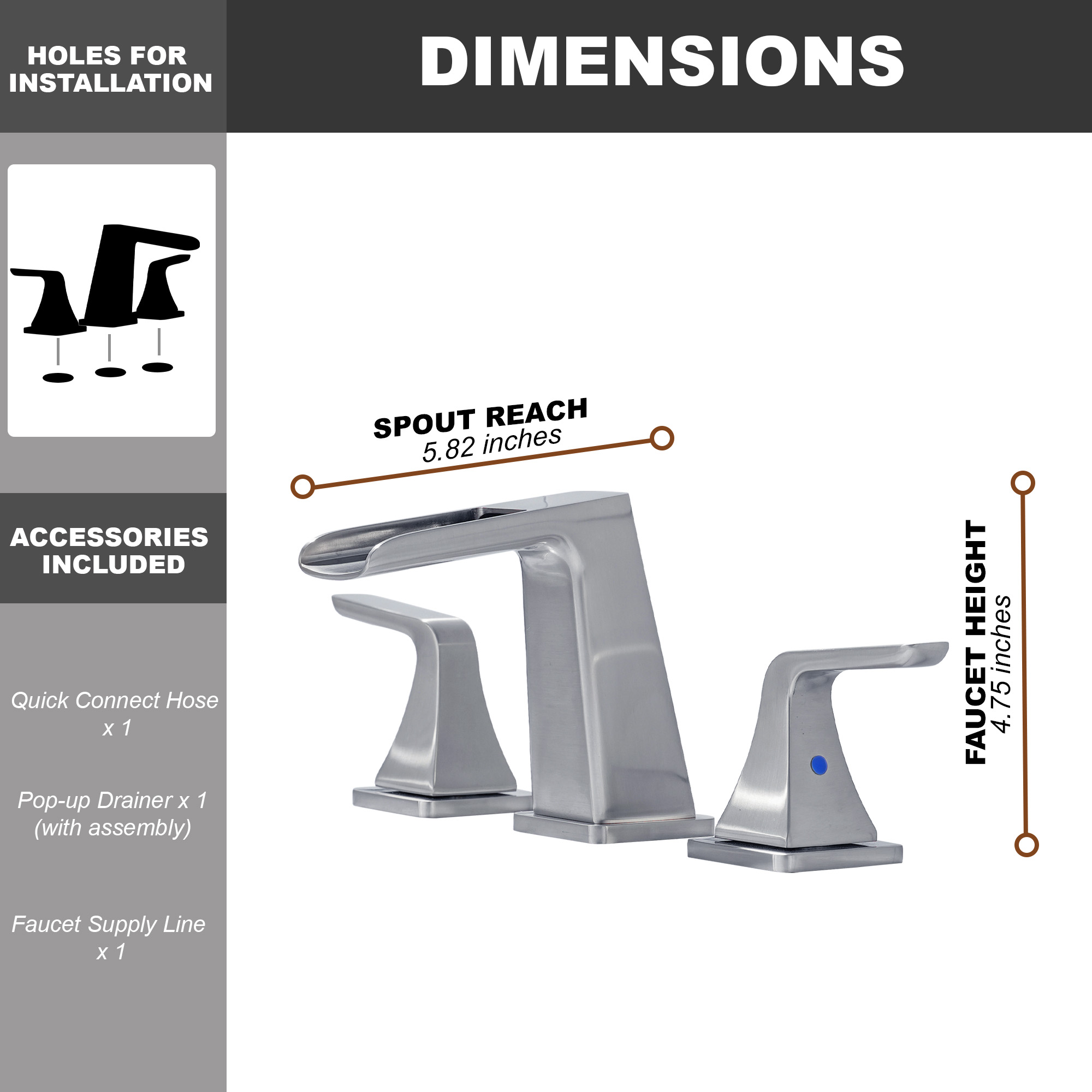 Casainc 2-Handle Bathroom Sink Faucet 3-Hole Application Widespread Modern Bathroom Faucet with Drain Assembly