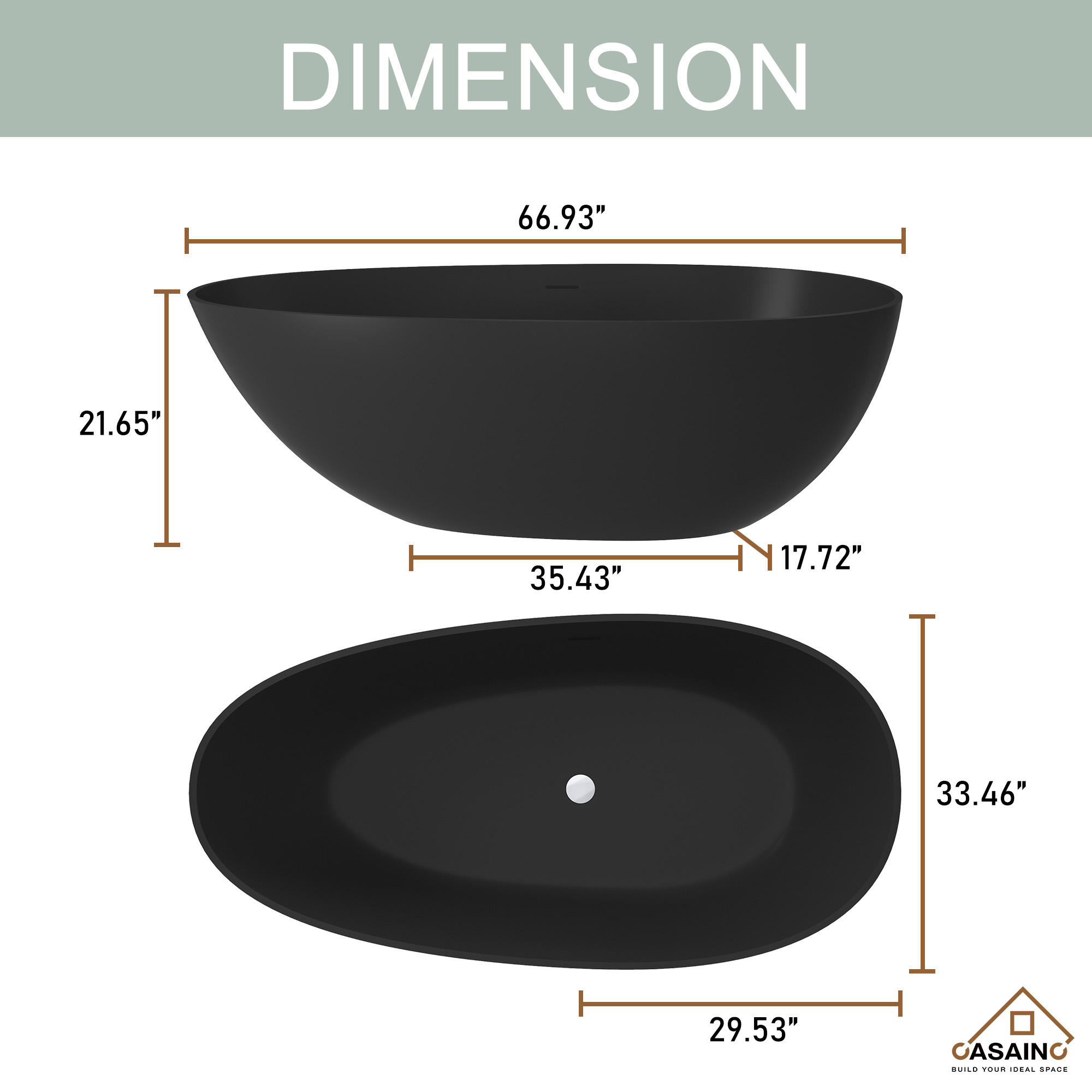 67" Solid Surface Freestanding Bathtub(Matte Grey& Matte Black)