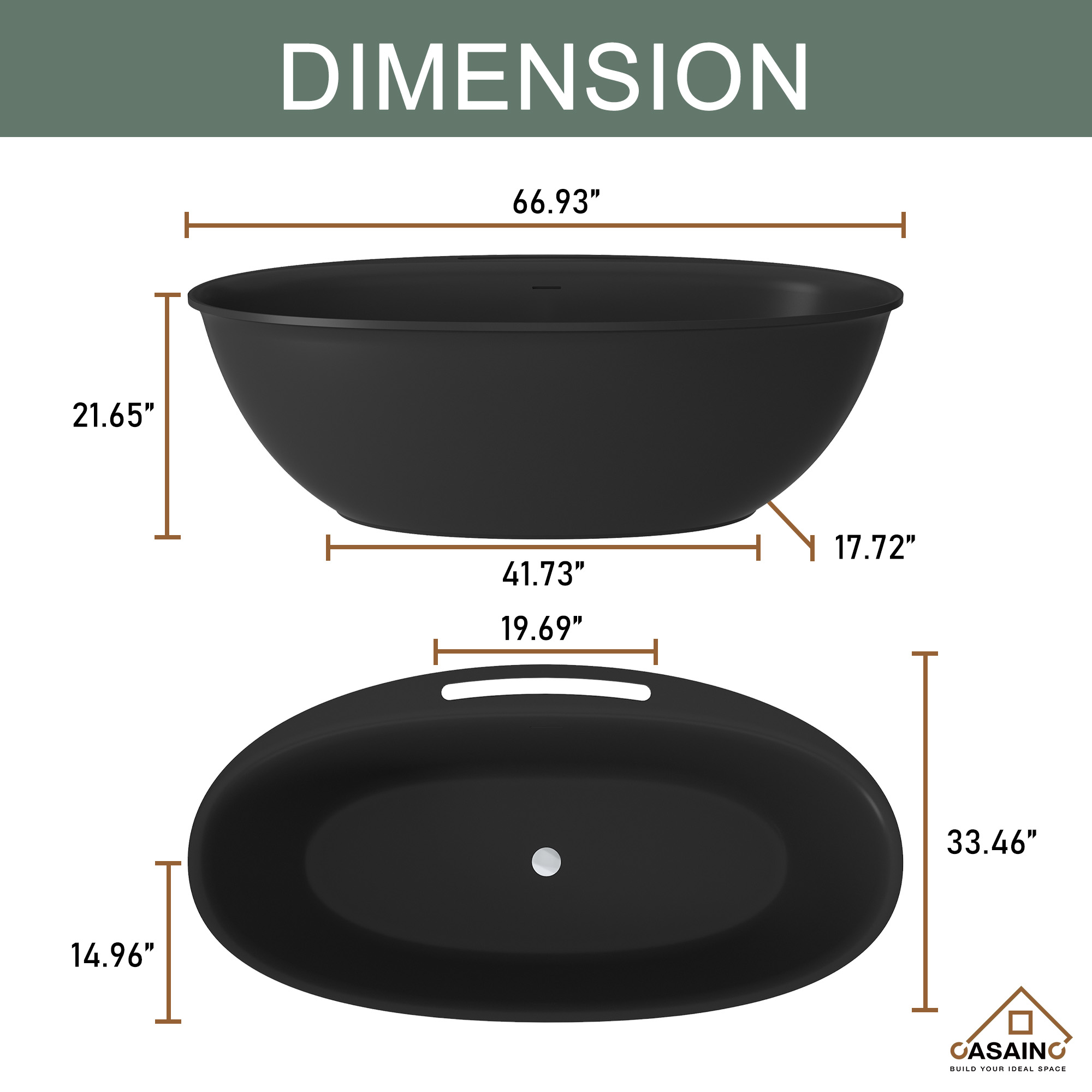 63" Solid Surface Freestanding Bathtub in Matte Black