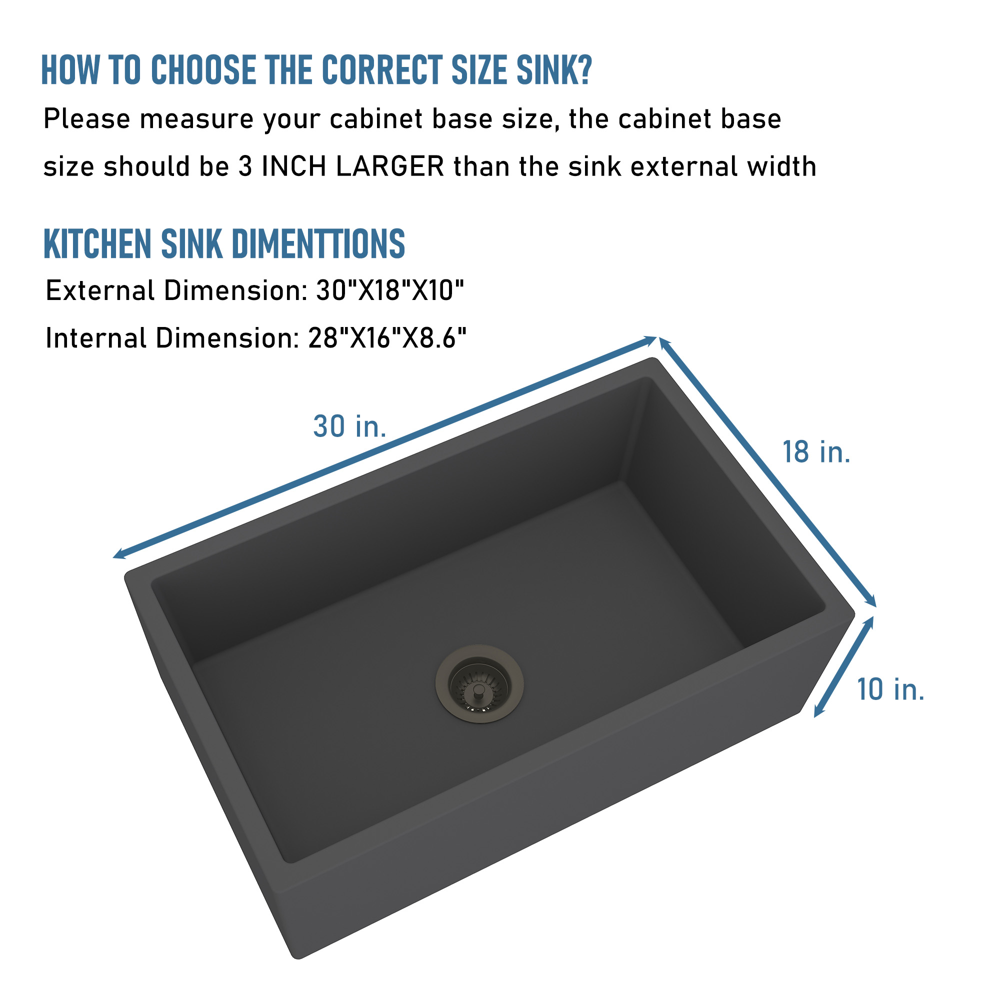 Concrete 30 in. Single Bowl Farmhouse Apron Kitchen Sink with Bottom Grid and Drainer Black Earth/Taupe Clay