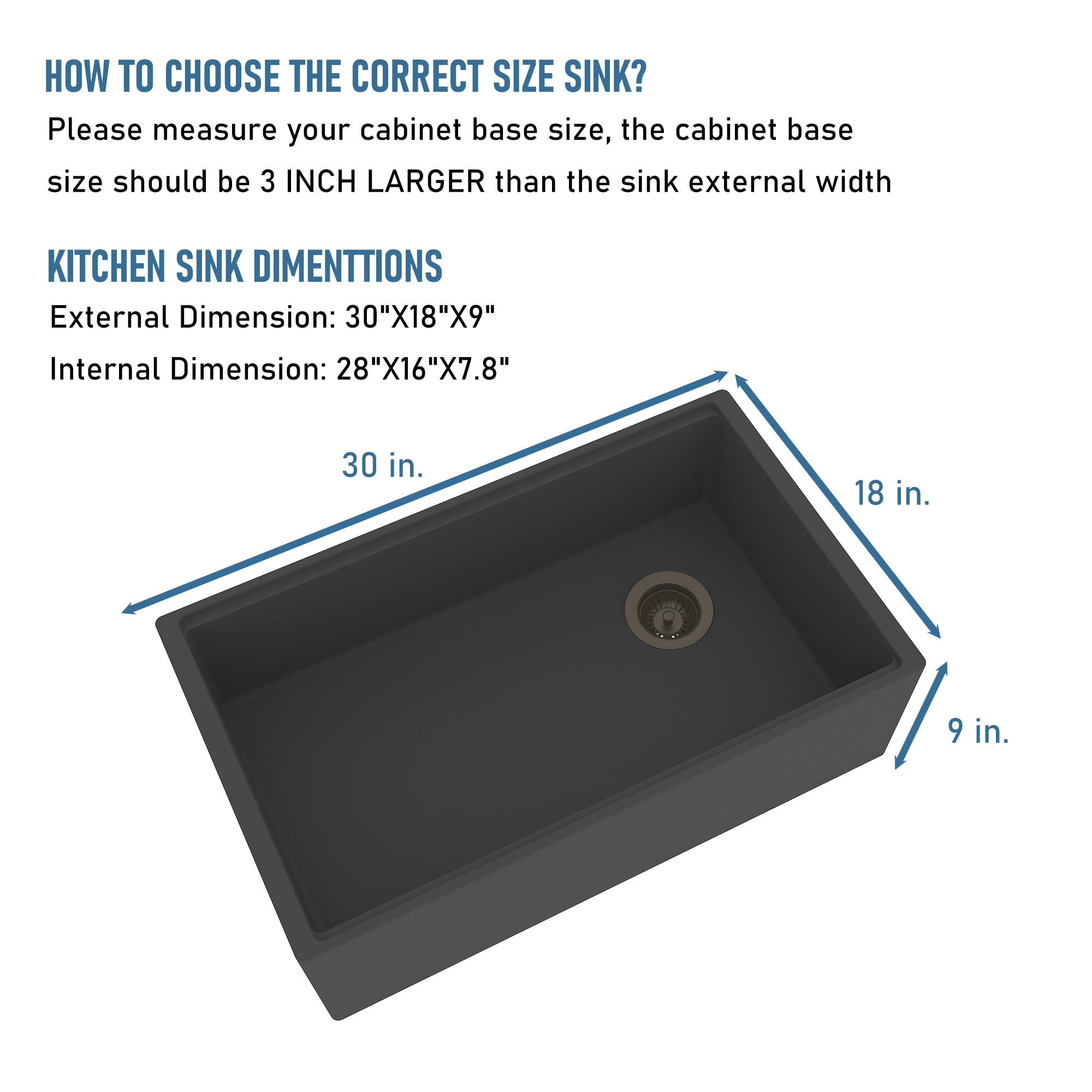 Concrete 30 in. Single Bowl Farmhouse Apron Kitchen Sink with Cutting Board, Rolling Drying Rack, Grid and Drainer Black Earth/Cold Concrete Grey