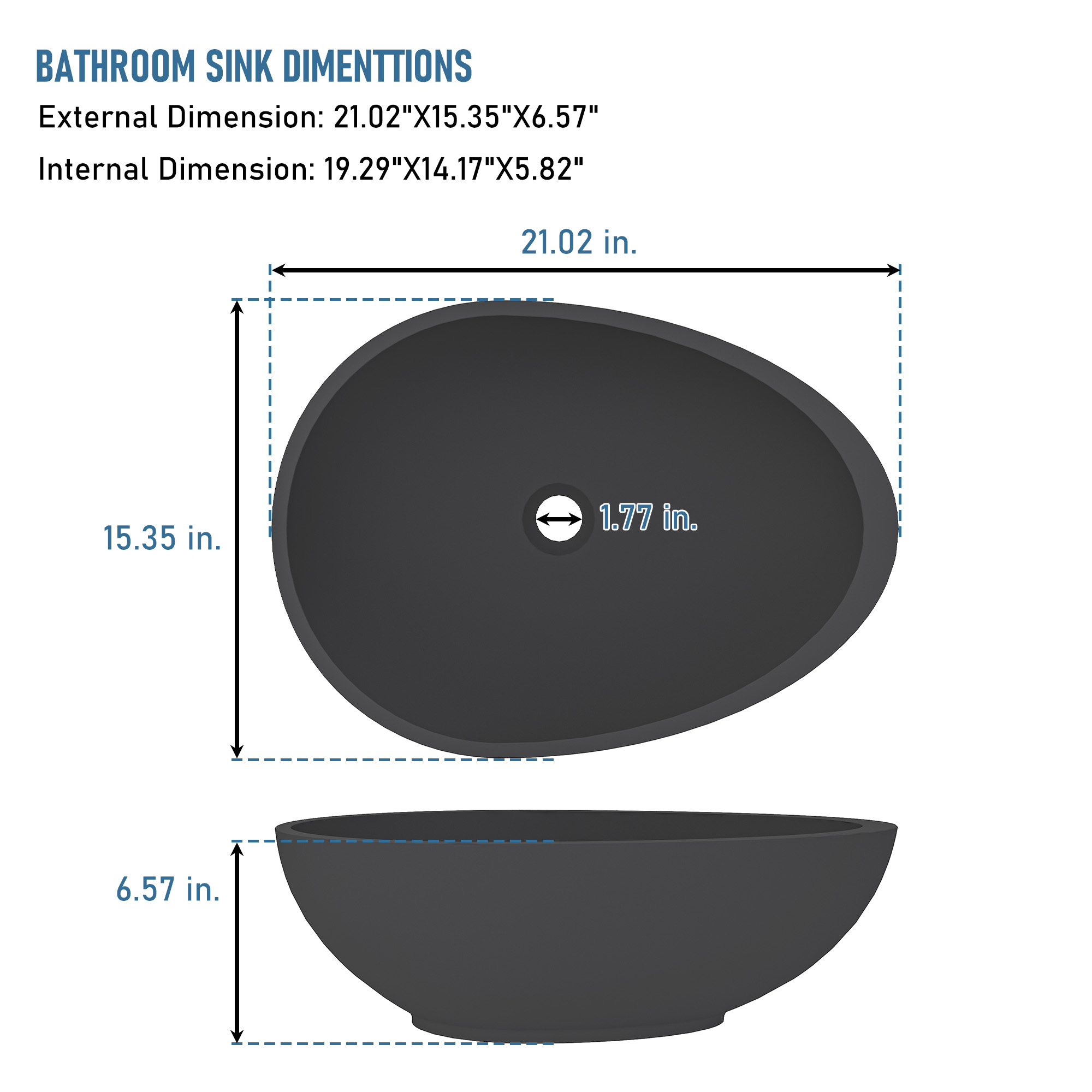 Concrete Egg-Shaped Vessel Sink Bathroom Art Basin with the Same Color Drainer Black Earth / Mottled Bluish Grey / Blue Ashes