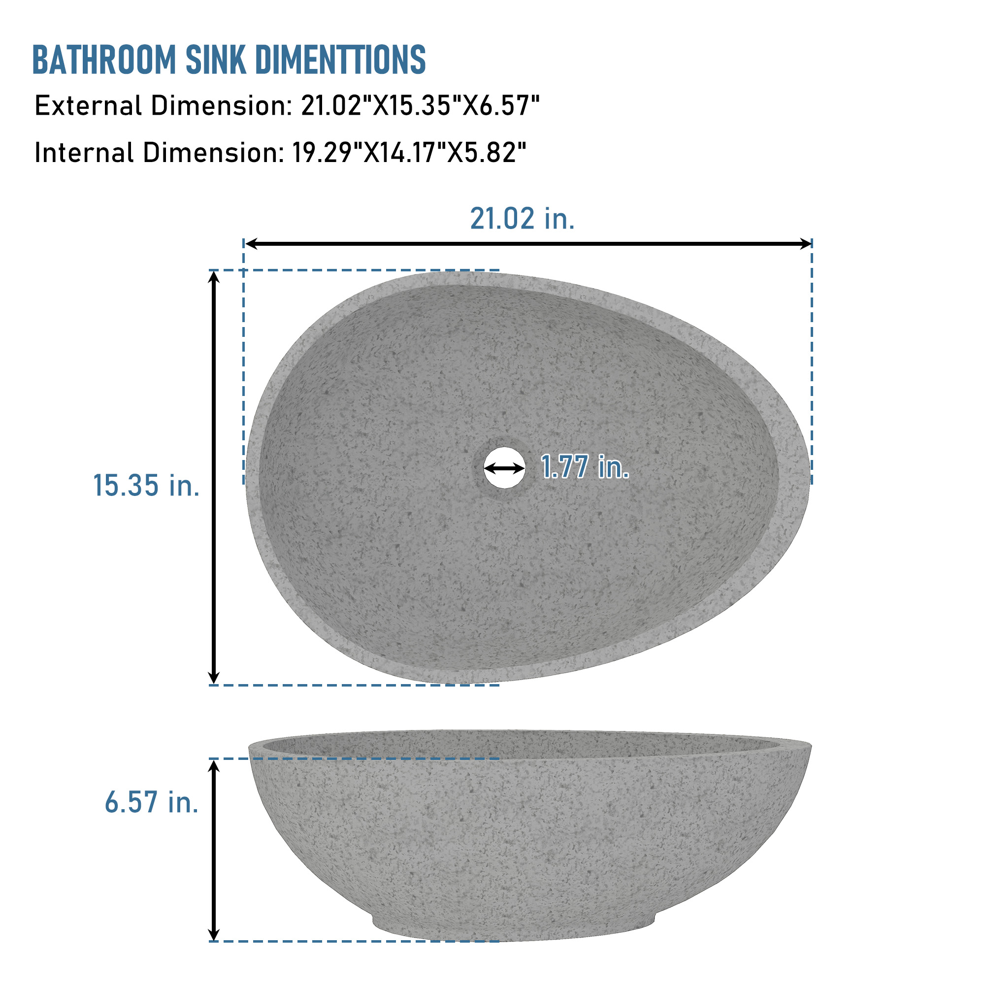 Concrete Egg-Shaped Vessel Sink Bathroom Art Basin with the Same Color Drainer Black Earth / Mottled Bluish Grey / Blue Ashes
