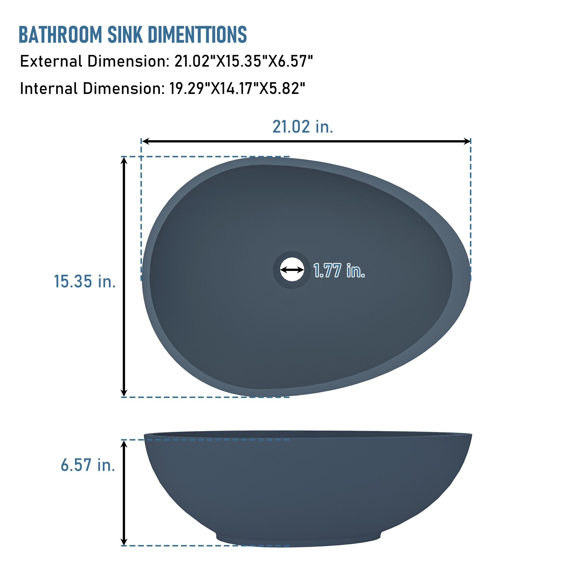 Concrete Egg-Shaped Vessel Sink Bathroom Art Basin with the Same Color Drainer Black Earth / Mottled Bluish Grey / Blue Ashes