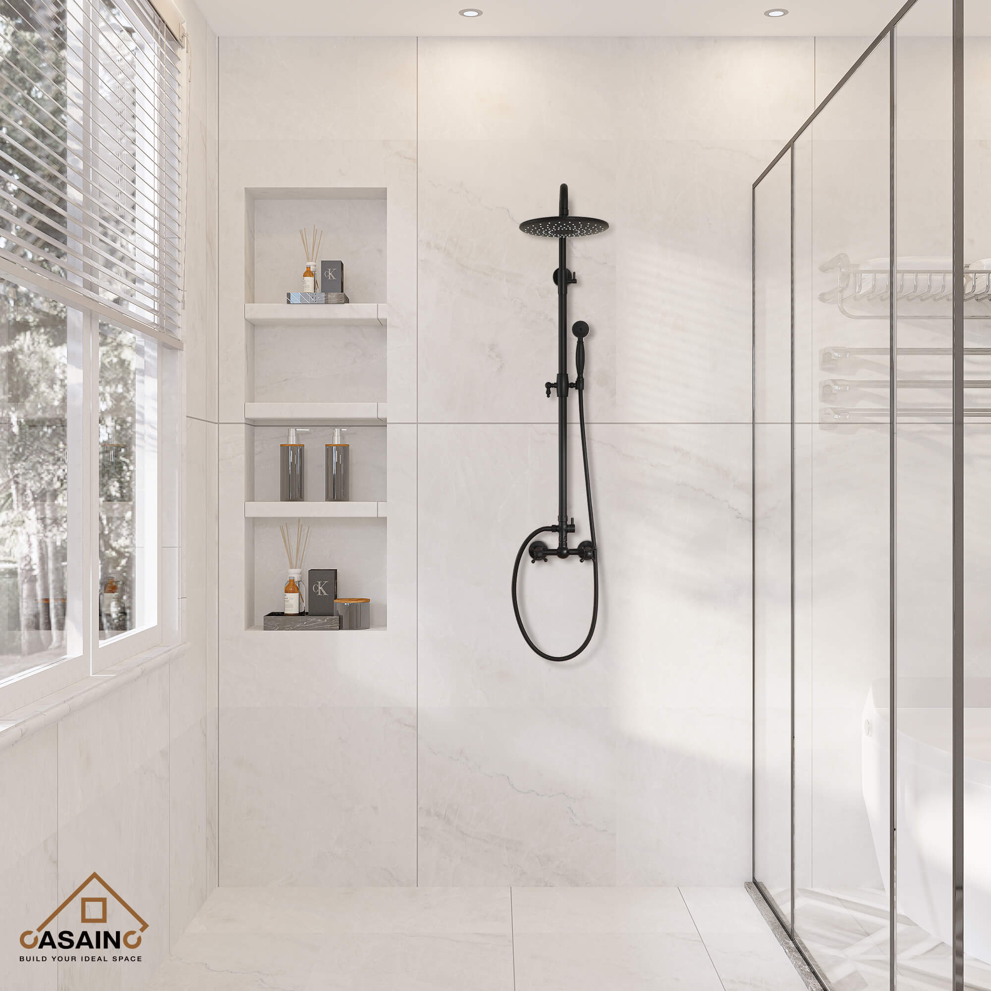 CASAINC Matte Black 10-in Rainfall Built-In Shower System