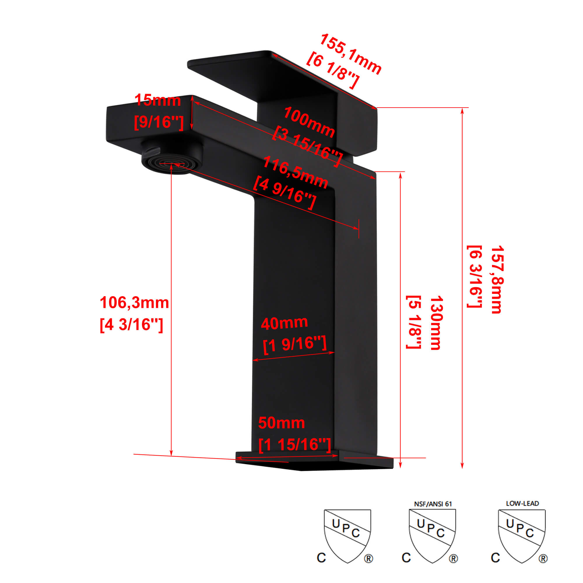 Casainc Matte Black 1-Handle Residential Freestanding Sink Faucet