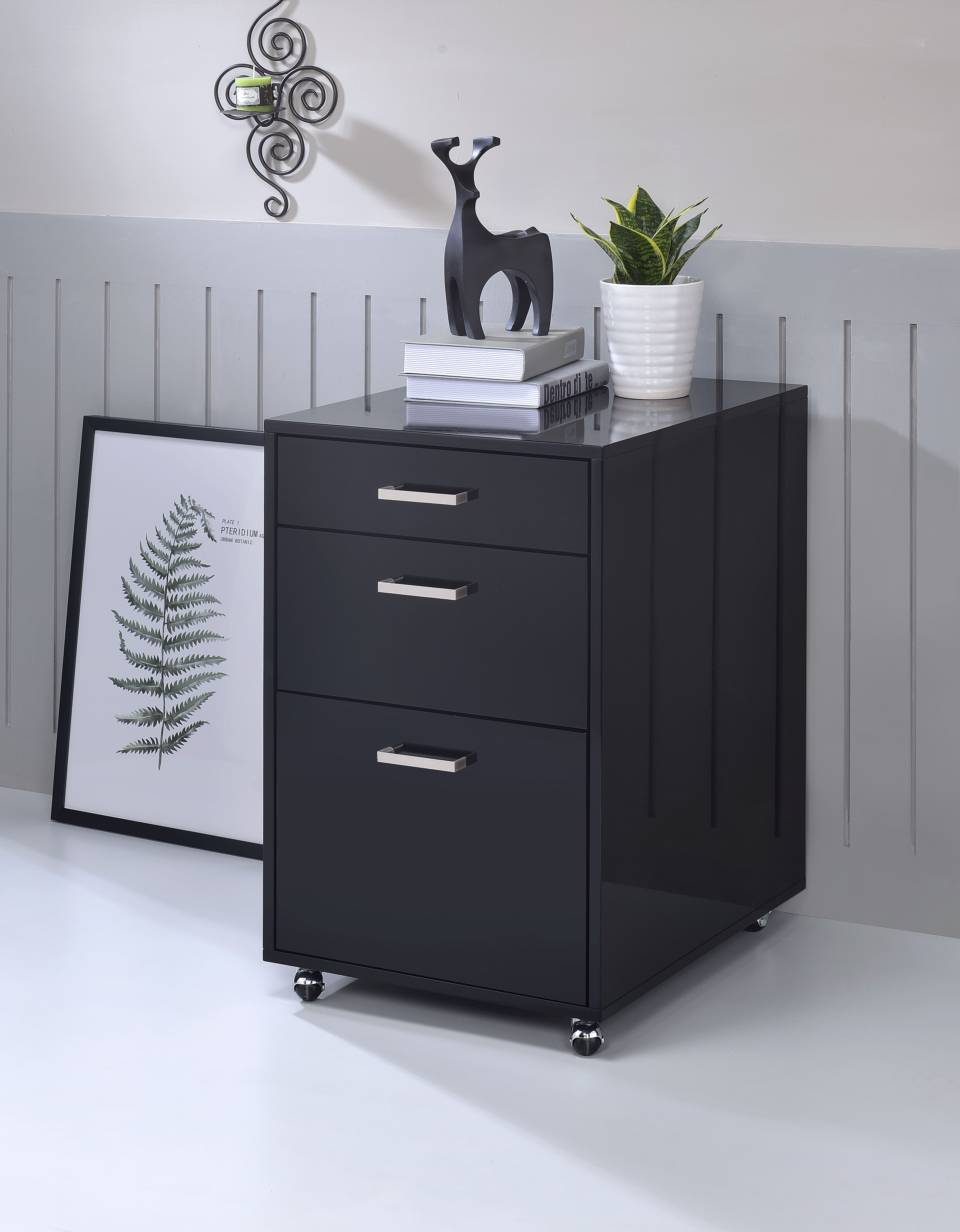 ACME Coleen File Cabinet, Black High Gloss  Chrome