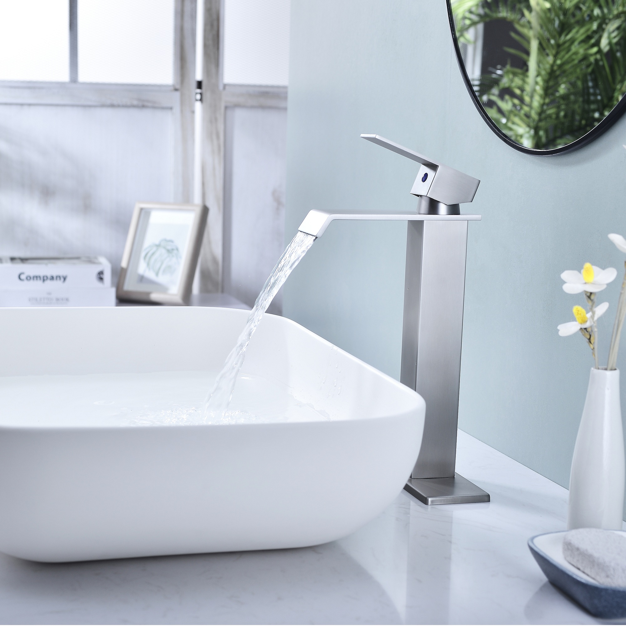 Waterfall Spout Bathroom Faucet,Single Handle Bathroom Vanity Sink Faucet-CASAINC