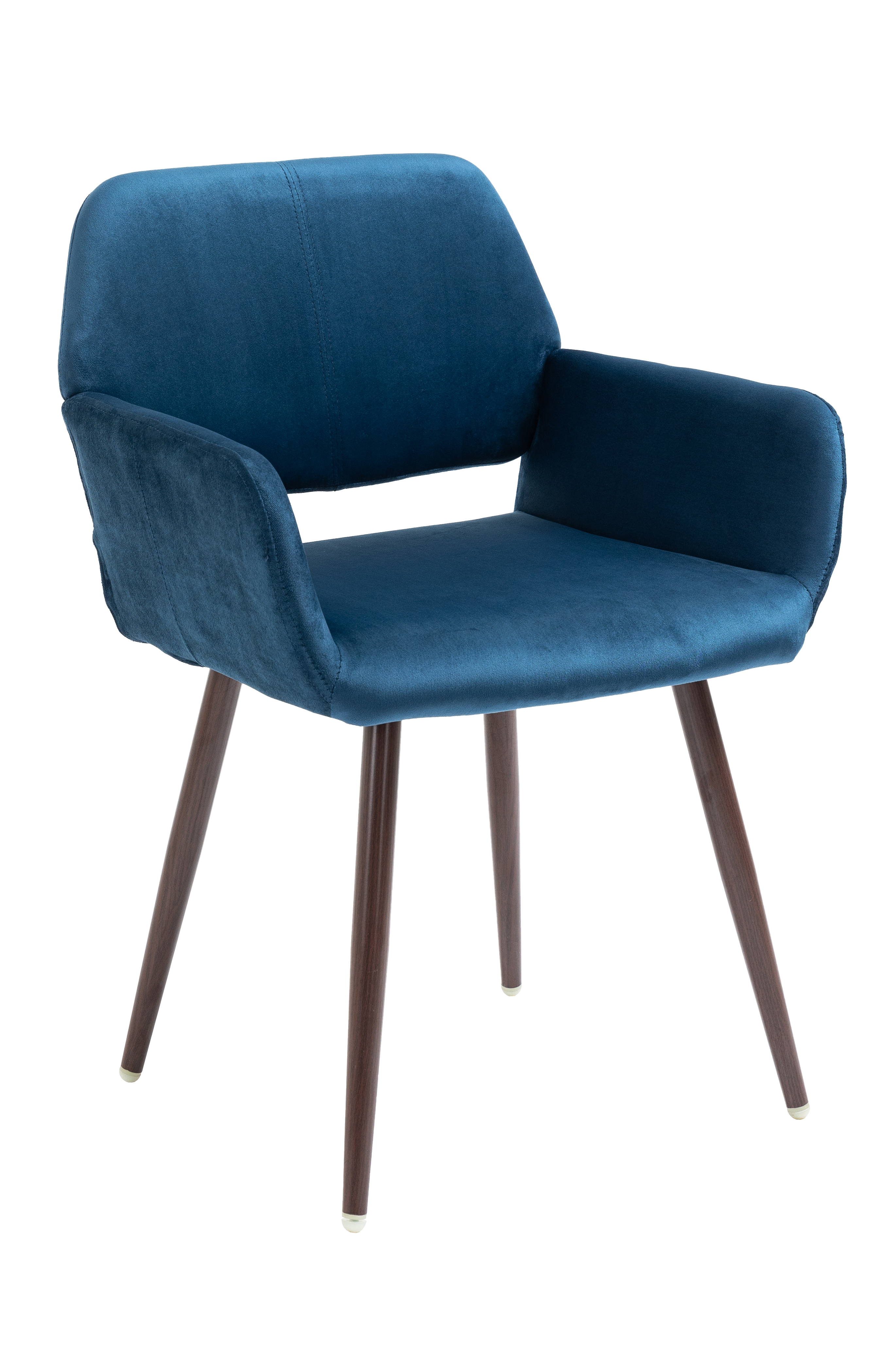 Velet Upholstered Side Dining Chair with Metal Leg(Blue velet+Walnut Wooden Printing Leg),KD backrest-CASAINC