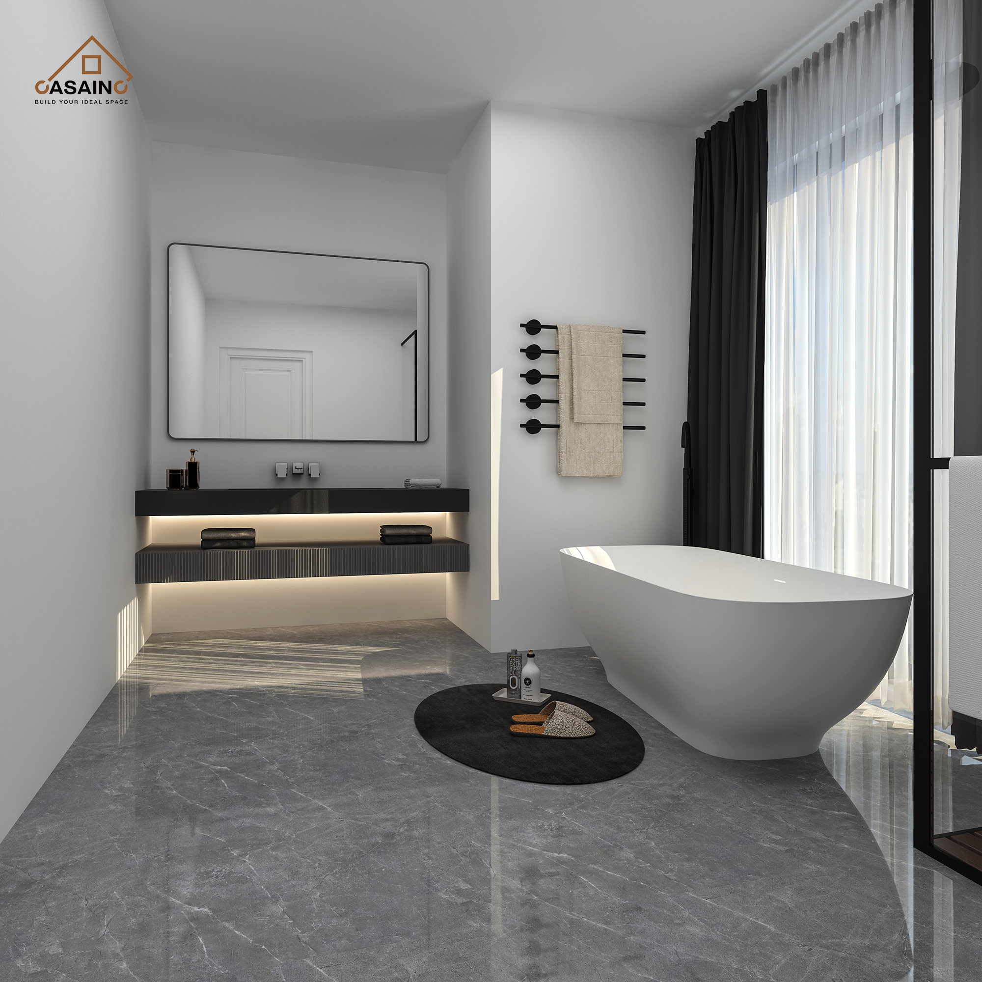 63 inches Solid Surface Freestanding Bathtub