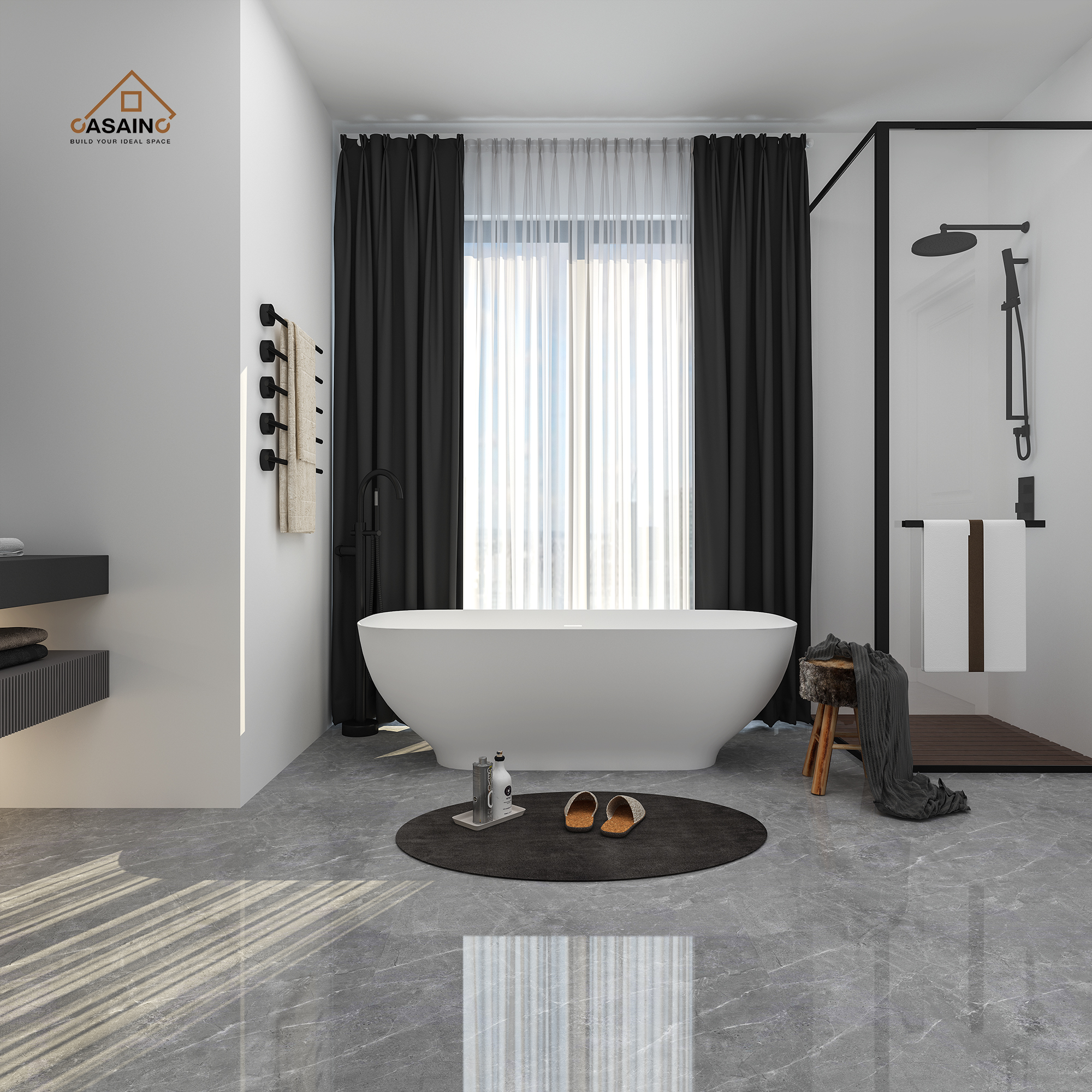 63 inches Solid Surface Freestanding Bathtub