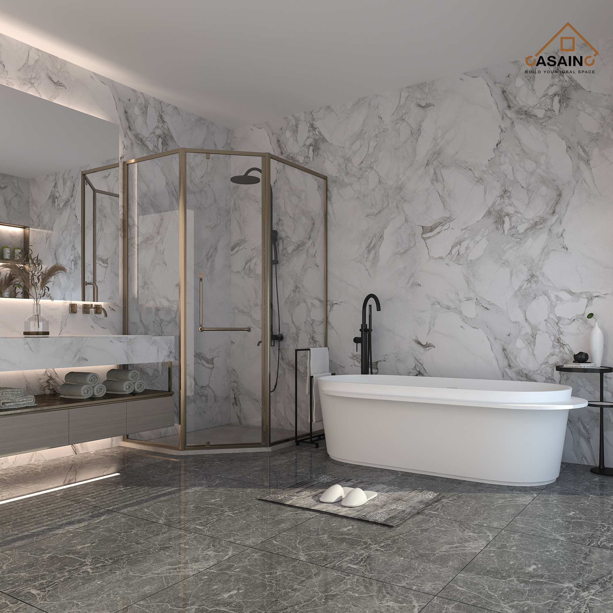 CASAINC 71" Solid Surface Freestanding Bathtub,Oval shape Stone Resin Freestanding Tubs with Overflow and  Drain, Matte White