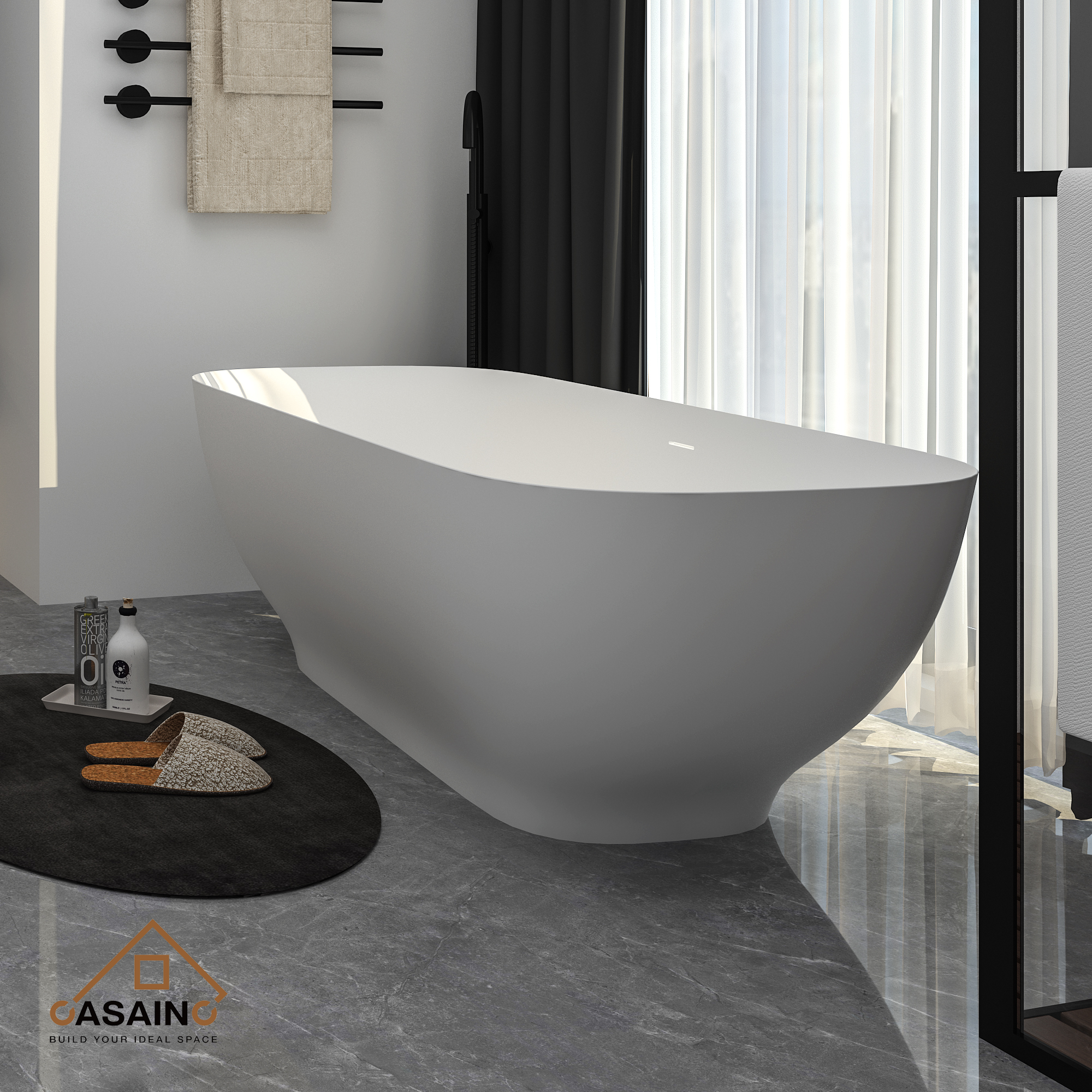 63 inches Solid Surface Freestanding Bathtub