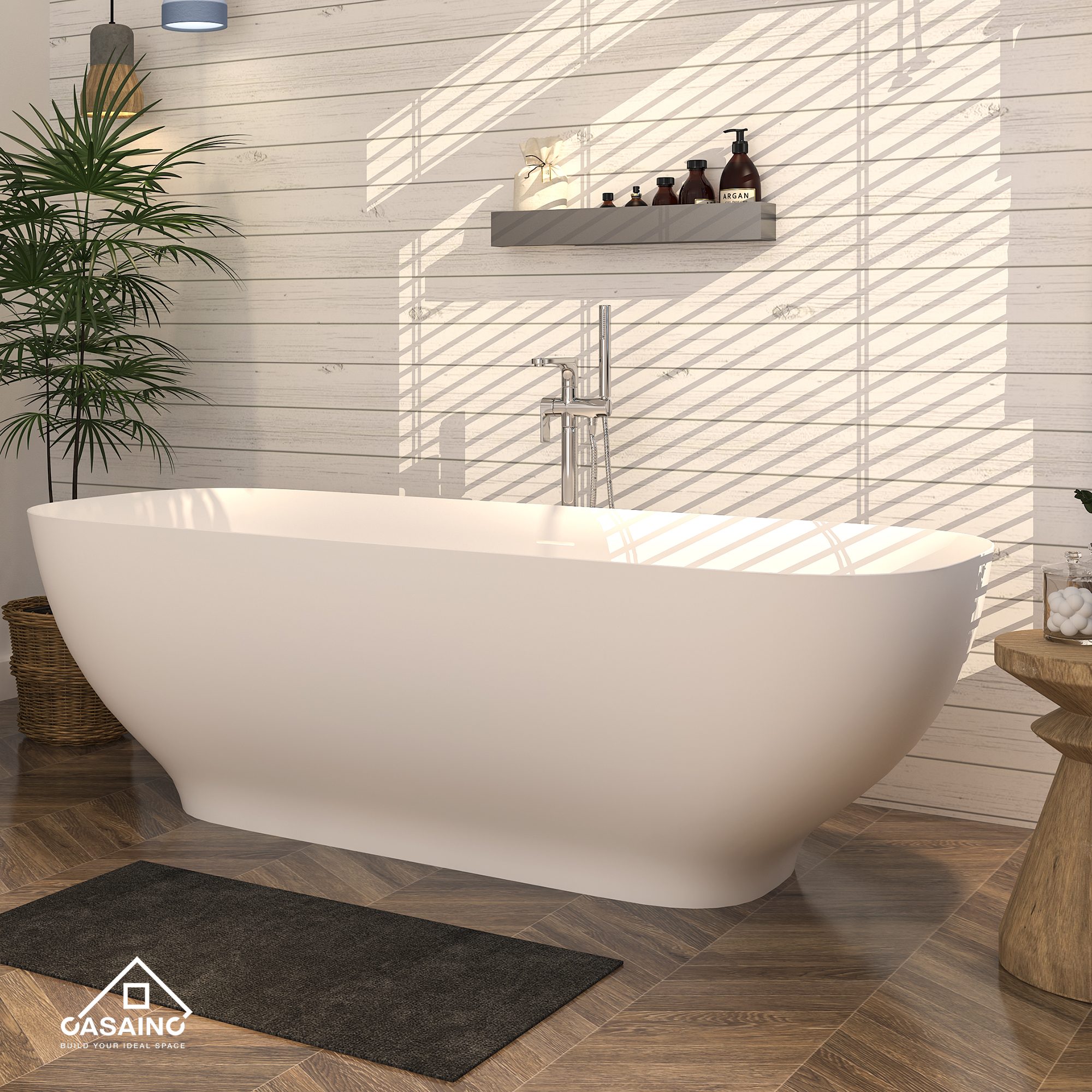 63 inches Solid Surface Freestanding Bathtub