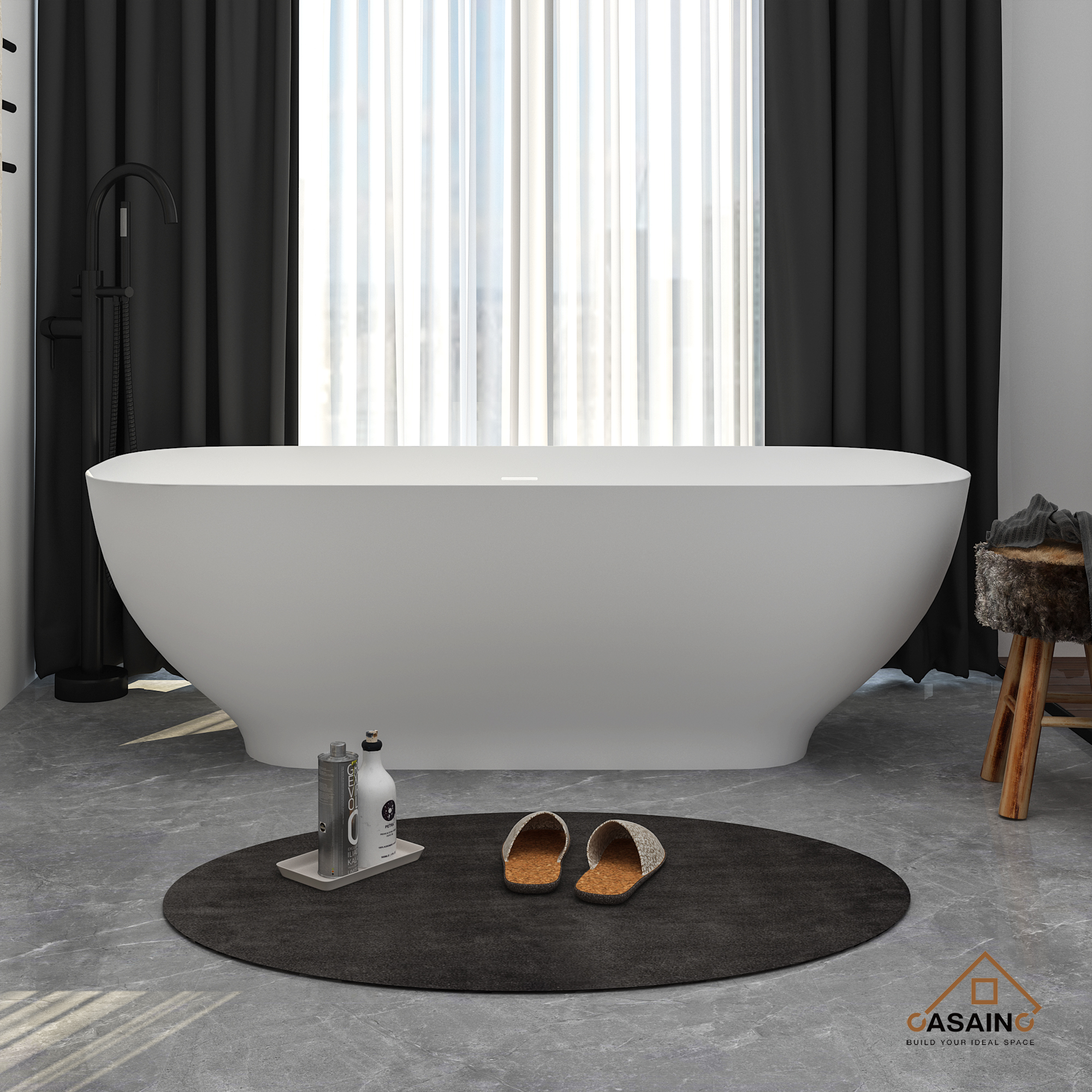 63 inches Solid Surface Freestanding Bathtub