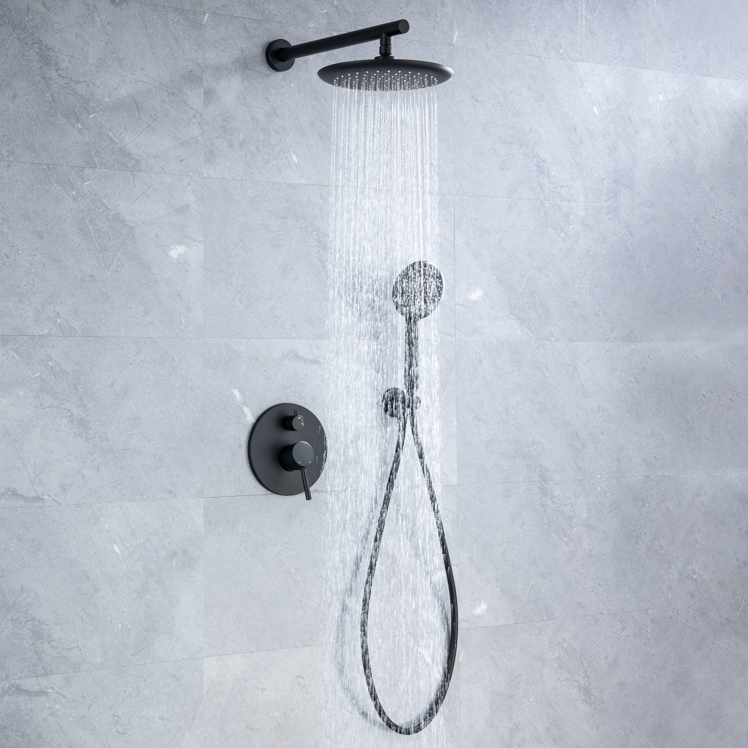 CASAINC 9.5'' Wall-mounted rain shower faucet with pressure balanced valve