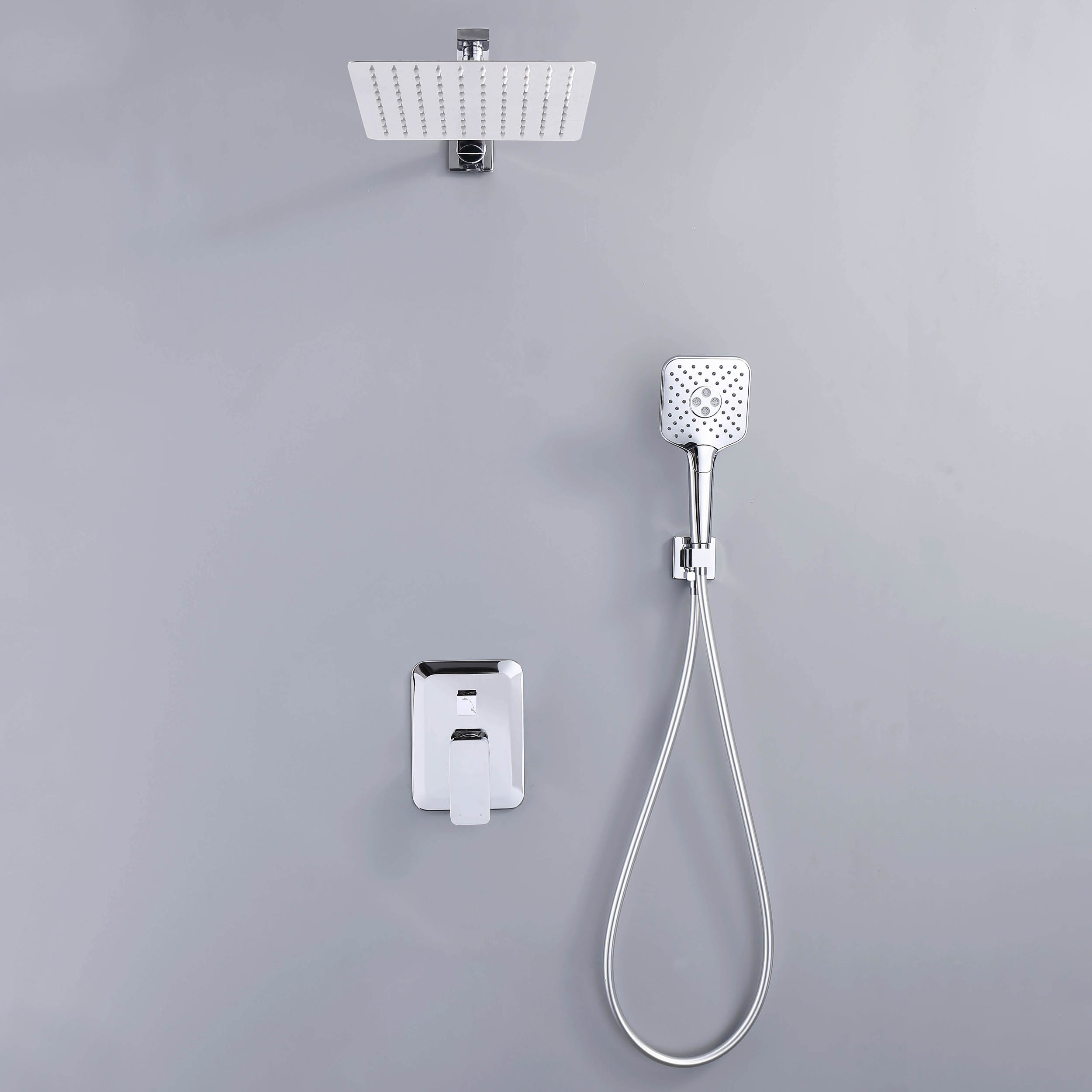 CASAINC 9.8" Square Wall-mounted Rain Shower Faucet with Pressure Balanced Valve
