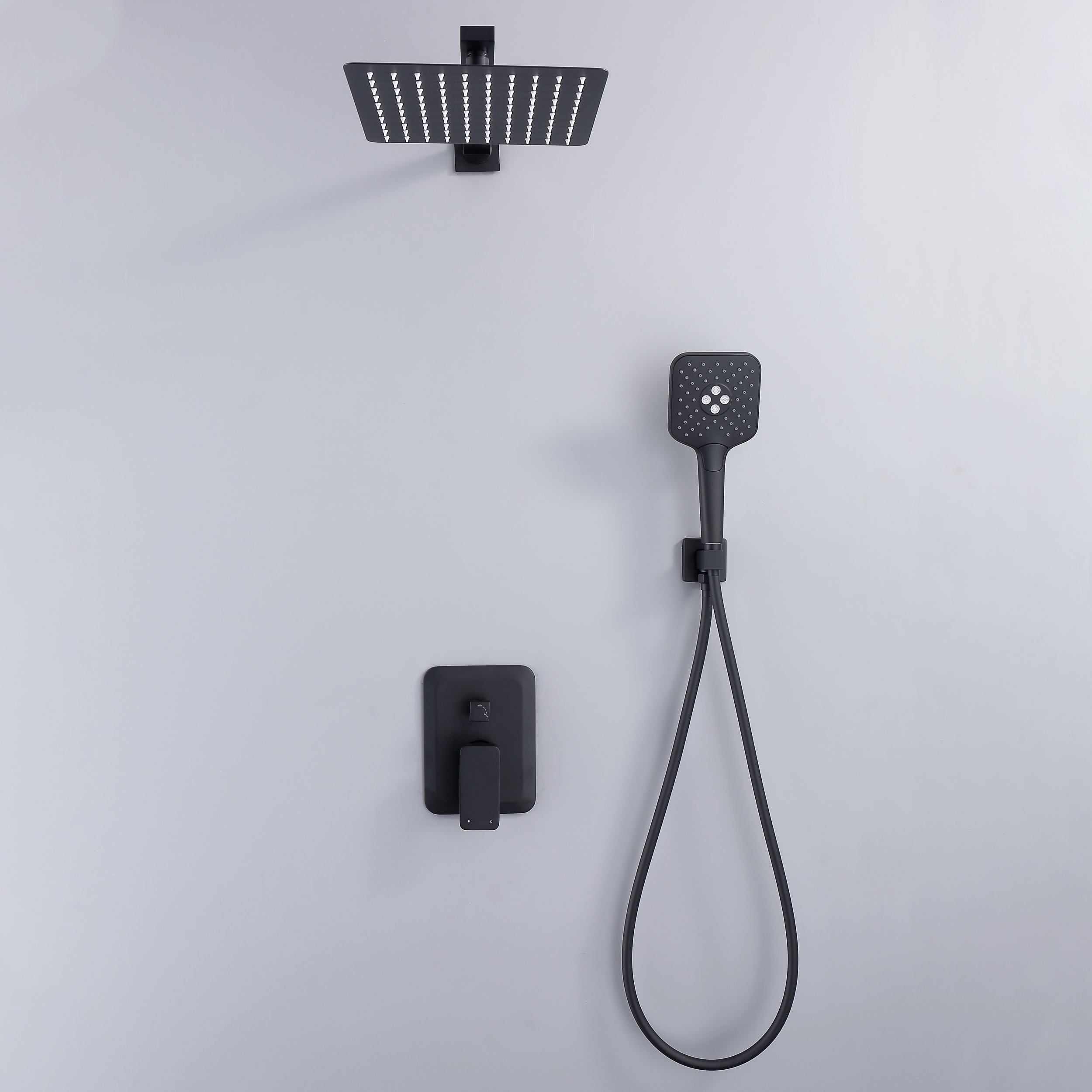 CASAINC 9.8" Square Wall-mounted Rain Shower Faucet with Pressure Balanced Valve