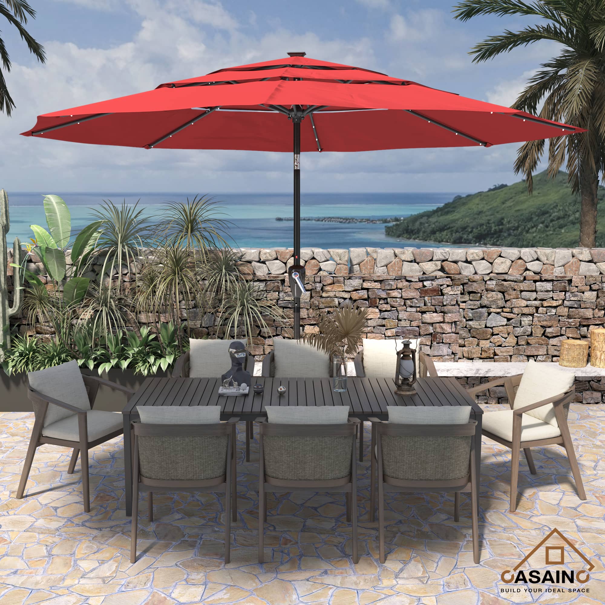 11 ft.3-Layer Aluminum Market Solar Tilt Patio Umbrella with 24-LED Light