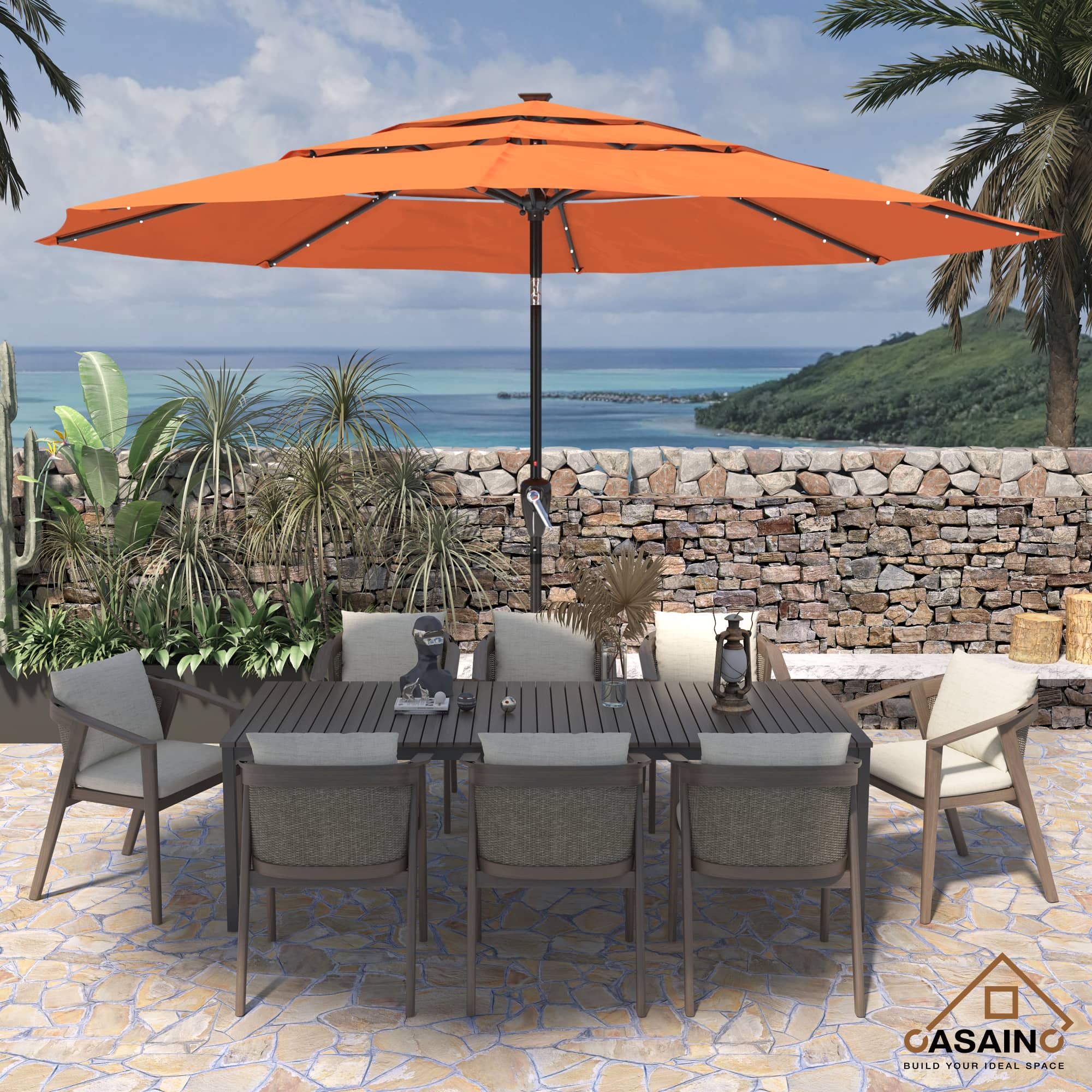 11 ft.3-Layer Aluminum Market Solar Tilt Patio Umbrella with 24-LED Light
