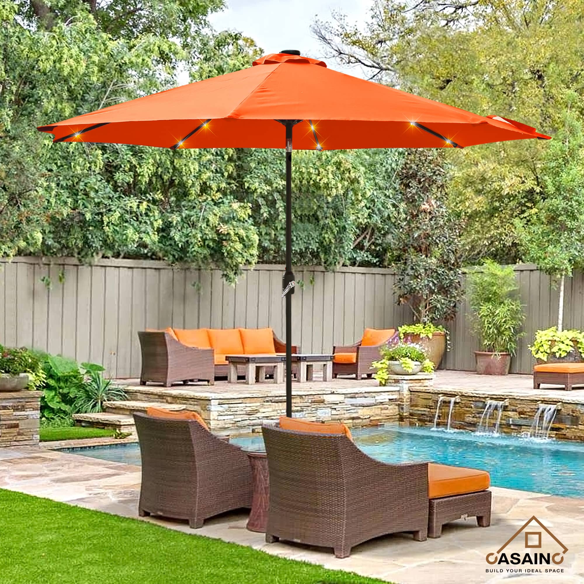 CASAINC 9Ft Patio Umbrella with 32 LED Solar Lights