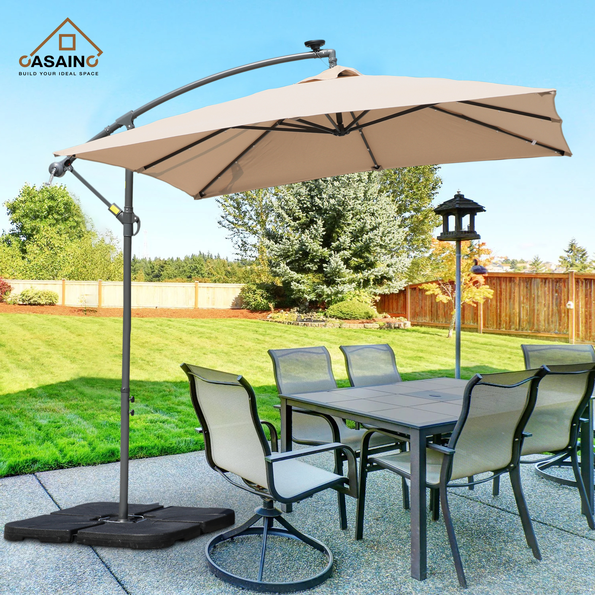 8.5Ft Square 32 LED Solar Lights Outdoor Market Cantilever Patio Umbrella with Aluminum Hanging Umbrella with Tilt and Base
cantilever umbrella