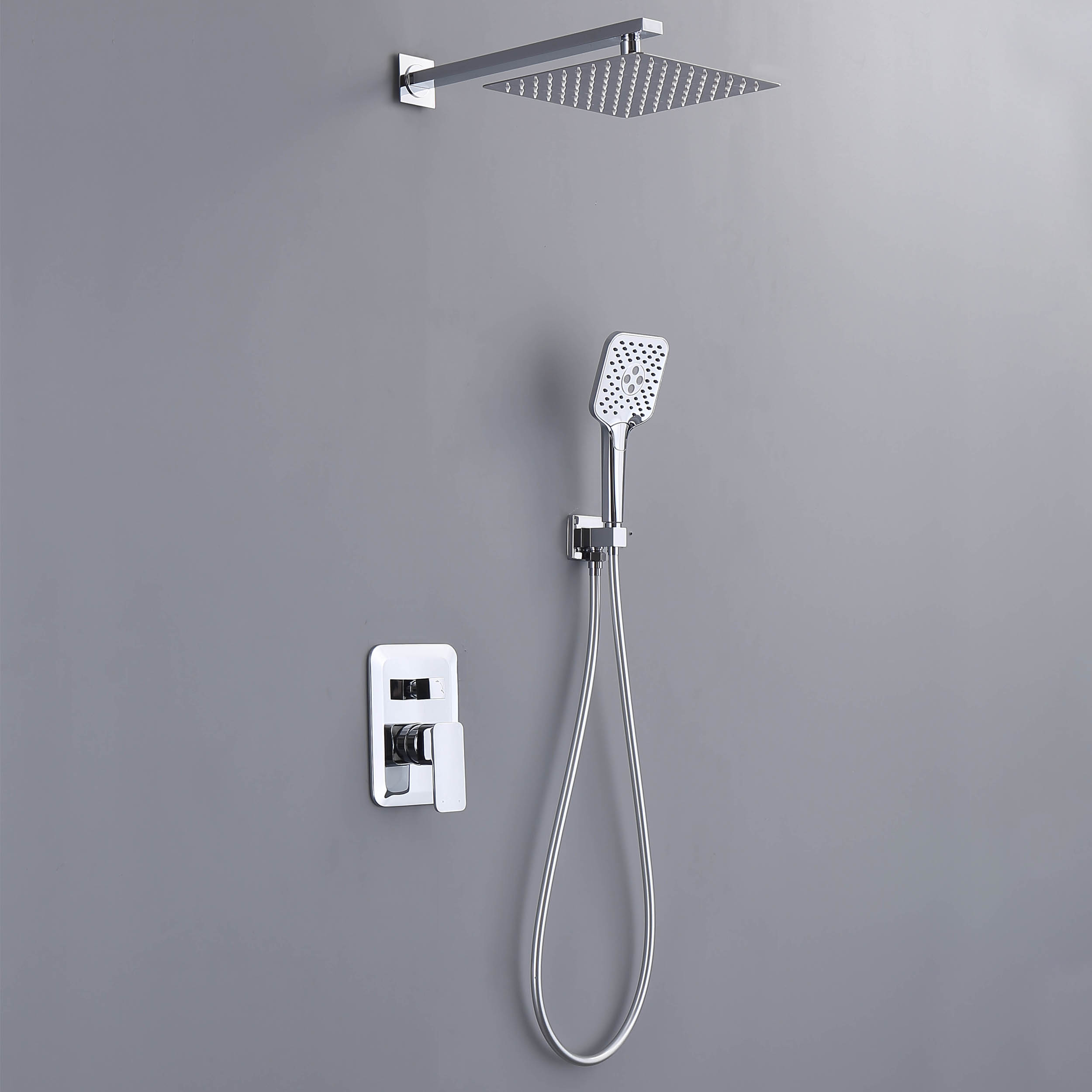 CASAINC 9.8" Square Wall-mounted Rain Shower Faucet with Pressure Balanced Valve