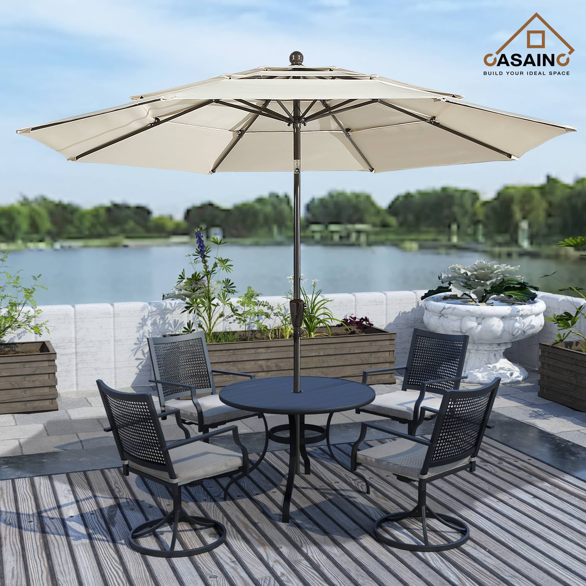 10 FT 3-Layer Aluminum Market Tilt Patio Umbrella (without Base) 10 FT 3-Layer Aluminum Market Tilt Patio Umbrella (without Base)