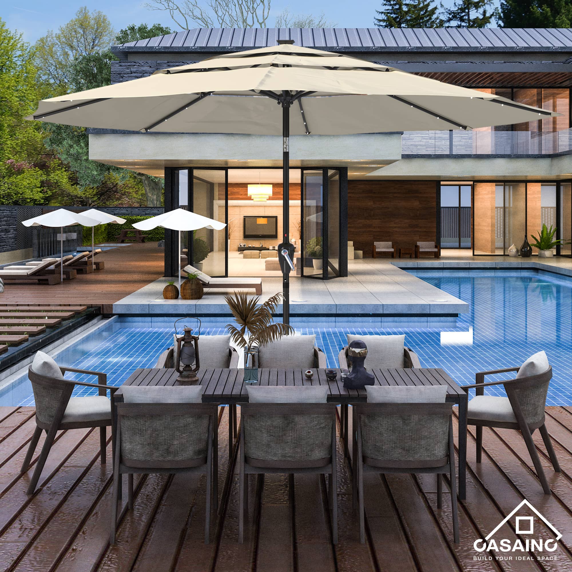 11 ft.3-Layer Aluminum Market Solar Tilt Patio Umbrella with 24-LED Light