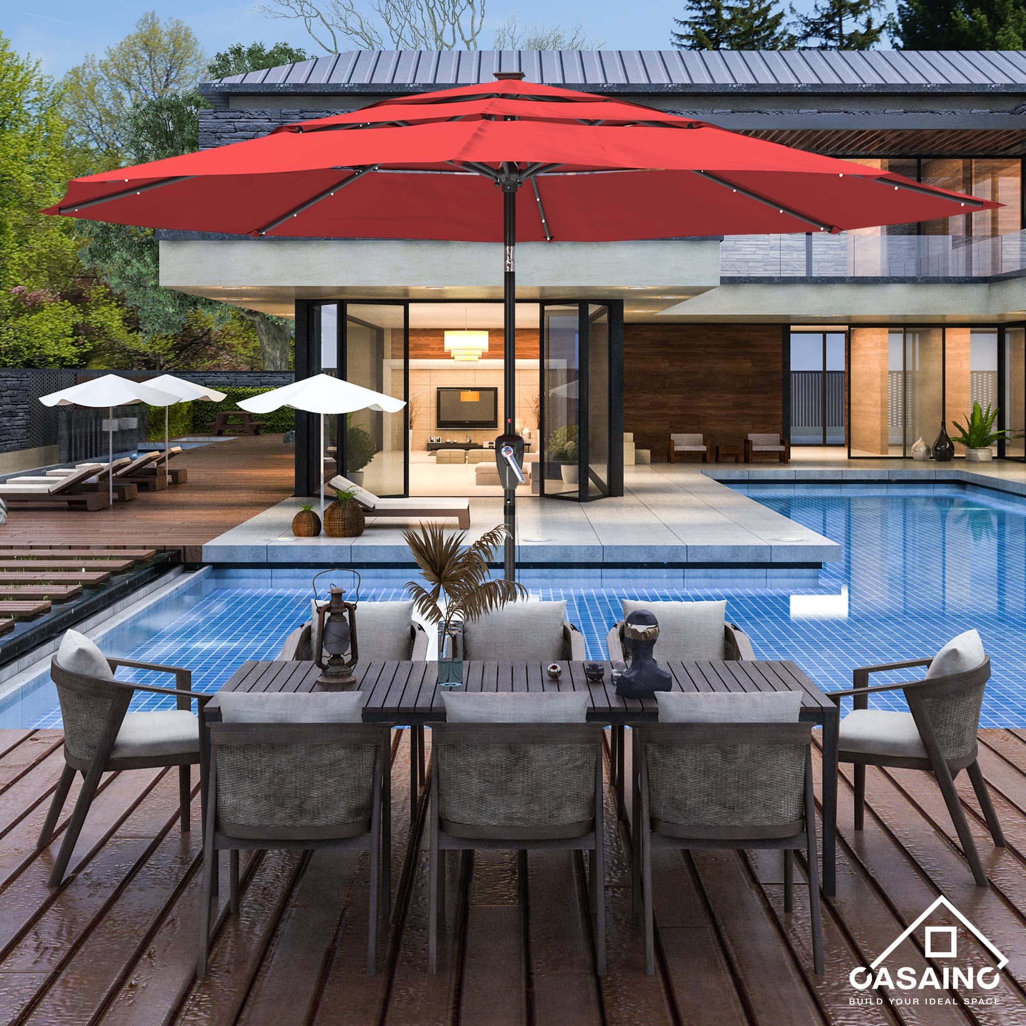11 ft.3-Layer Aluminum Market Solar Tilt Patio Umbrella with 24-LED Light