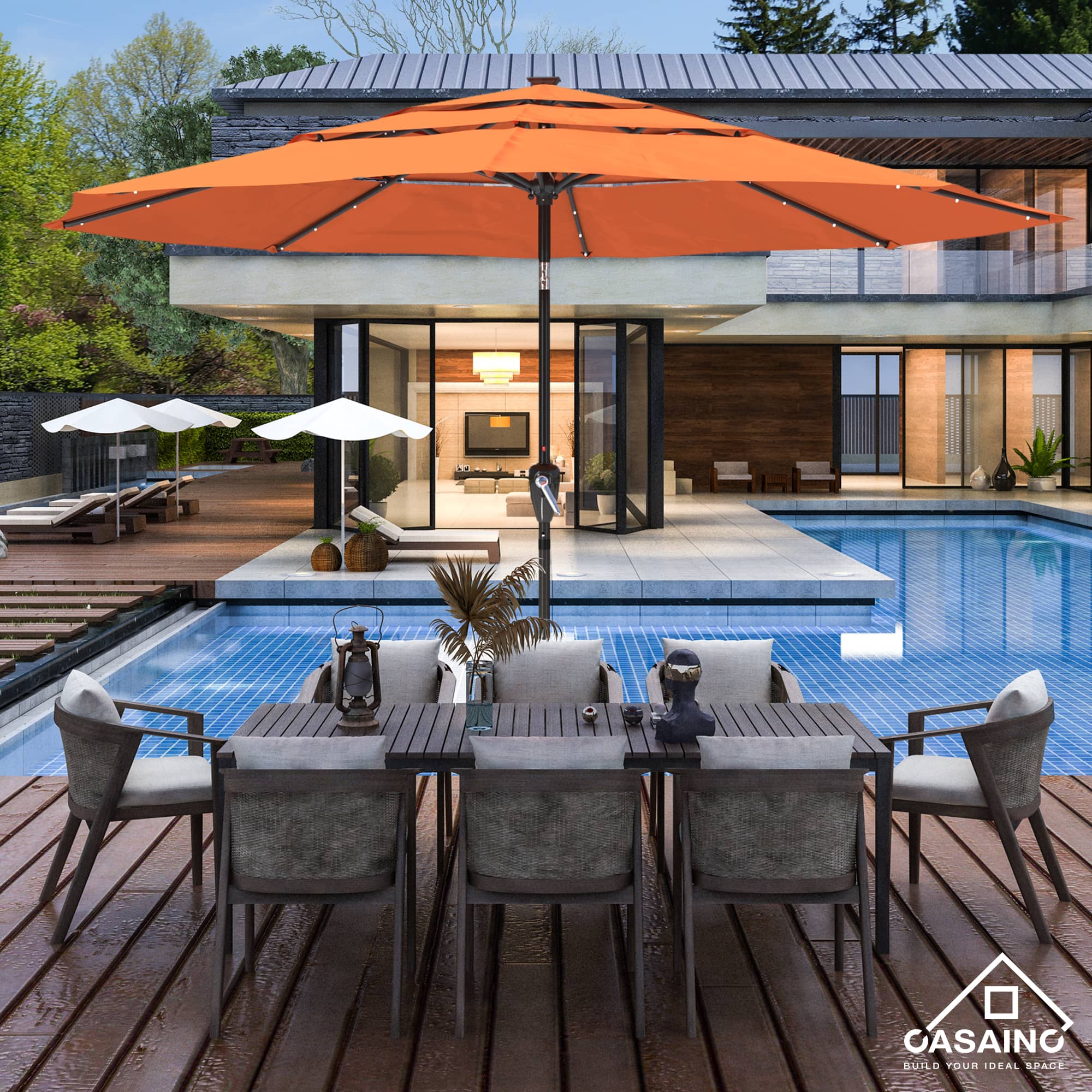 11 ft.3-Layer Aluminum Market Solar Tilt Patio Umbrella with 24-LED Light