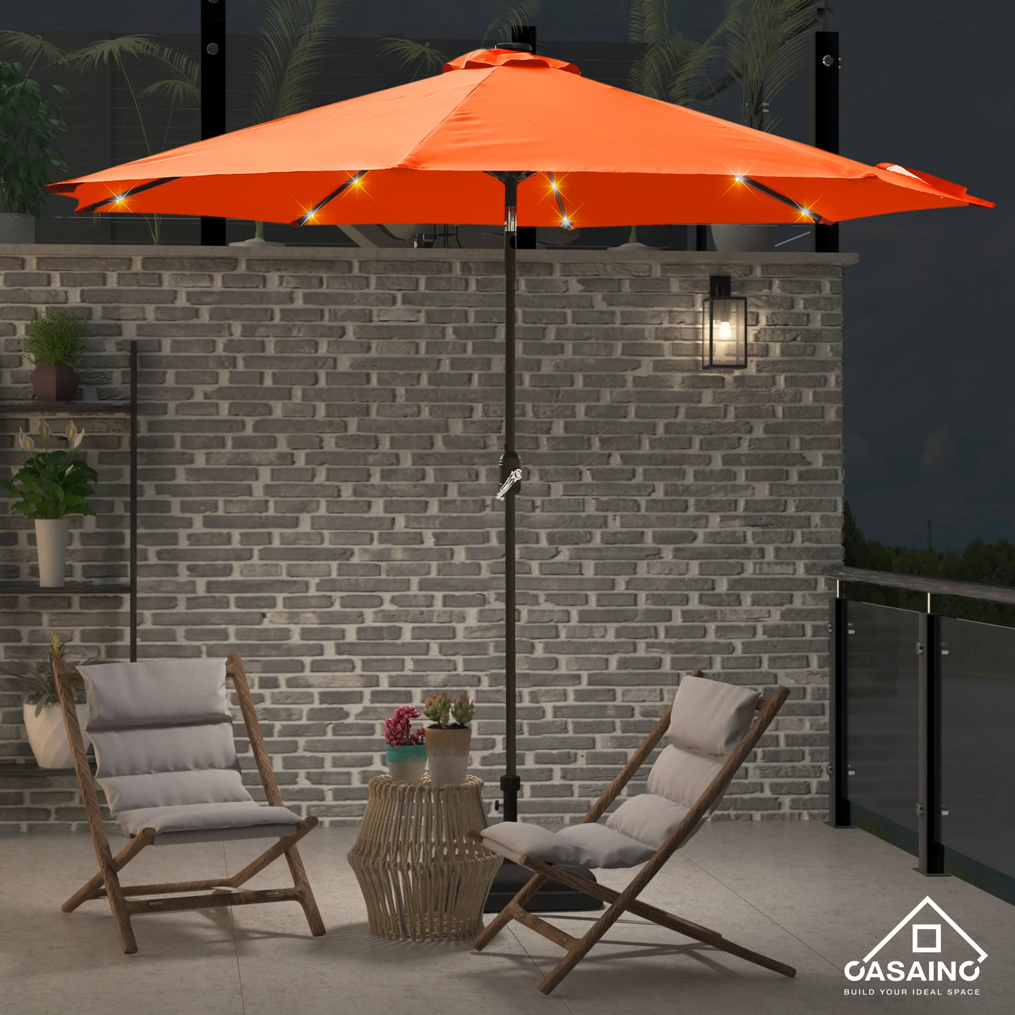CASAINC 9Ft Patio Umbrella with 32 LED Solar Lights
