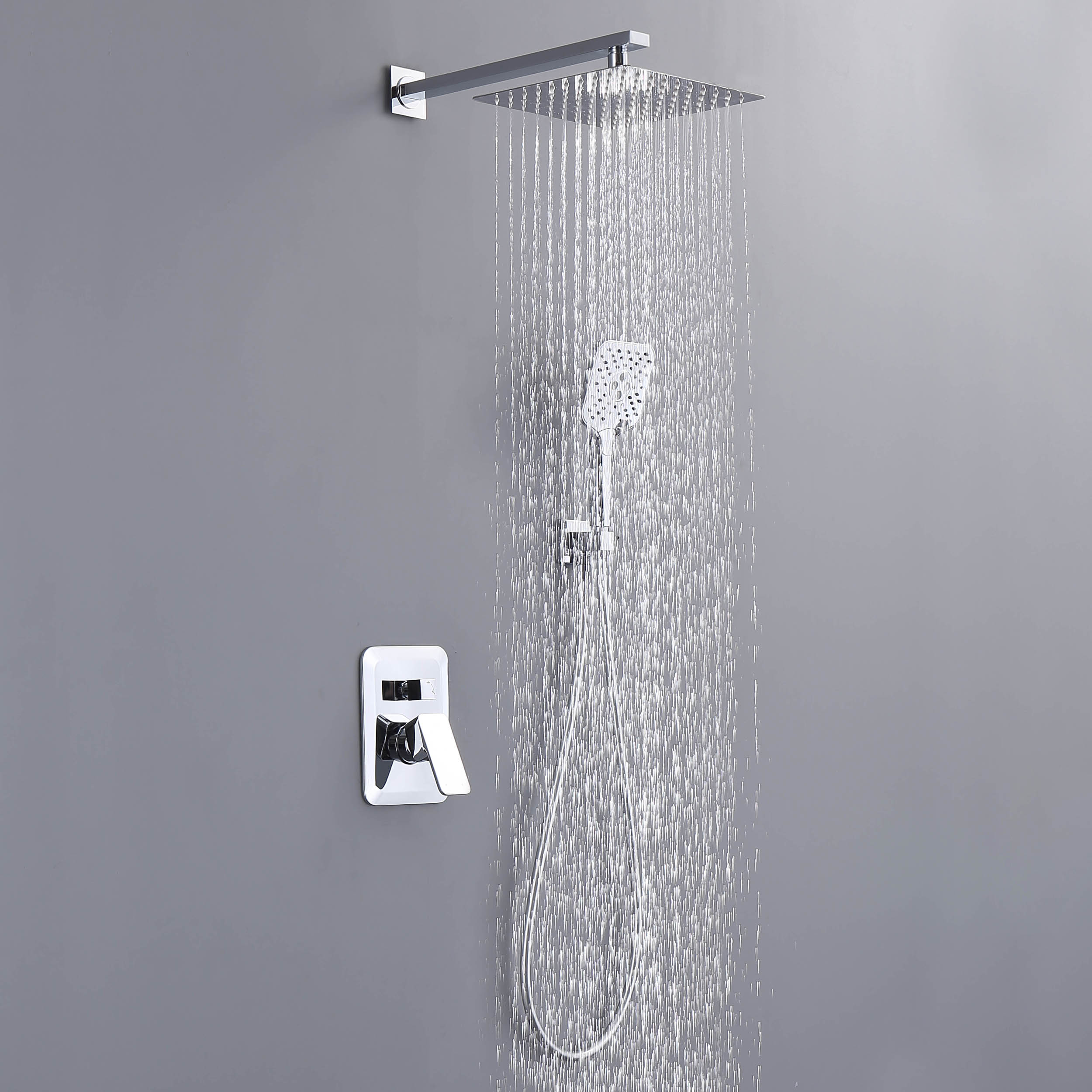 CASAINC 9.8" Square Wall-mounted Rain Shower Faucet with Pressure Balanced Valve