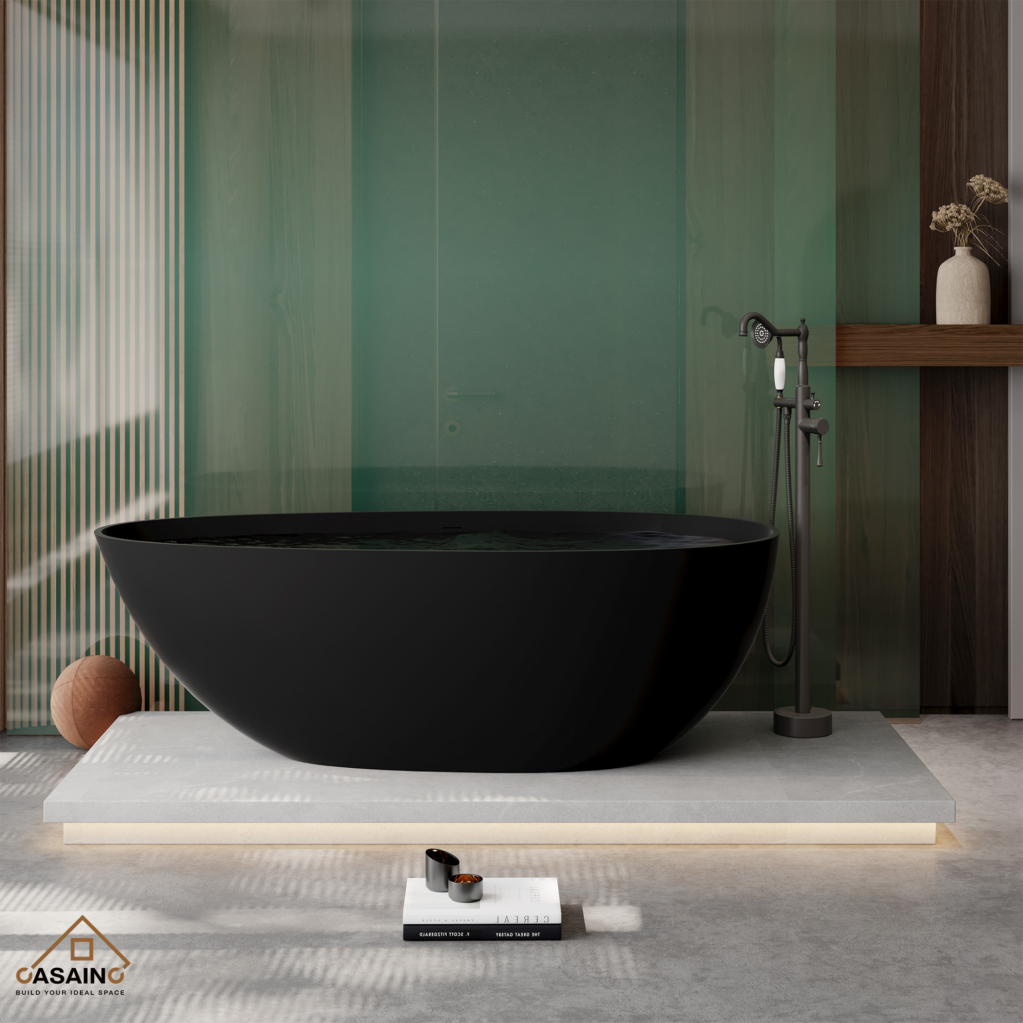 67" Solid Surface Freestanding Bathtub(Matte Grey& Matte Black)