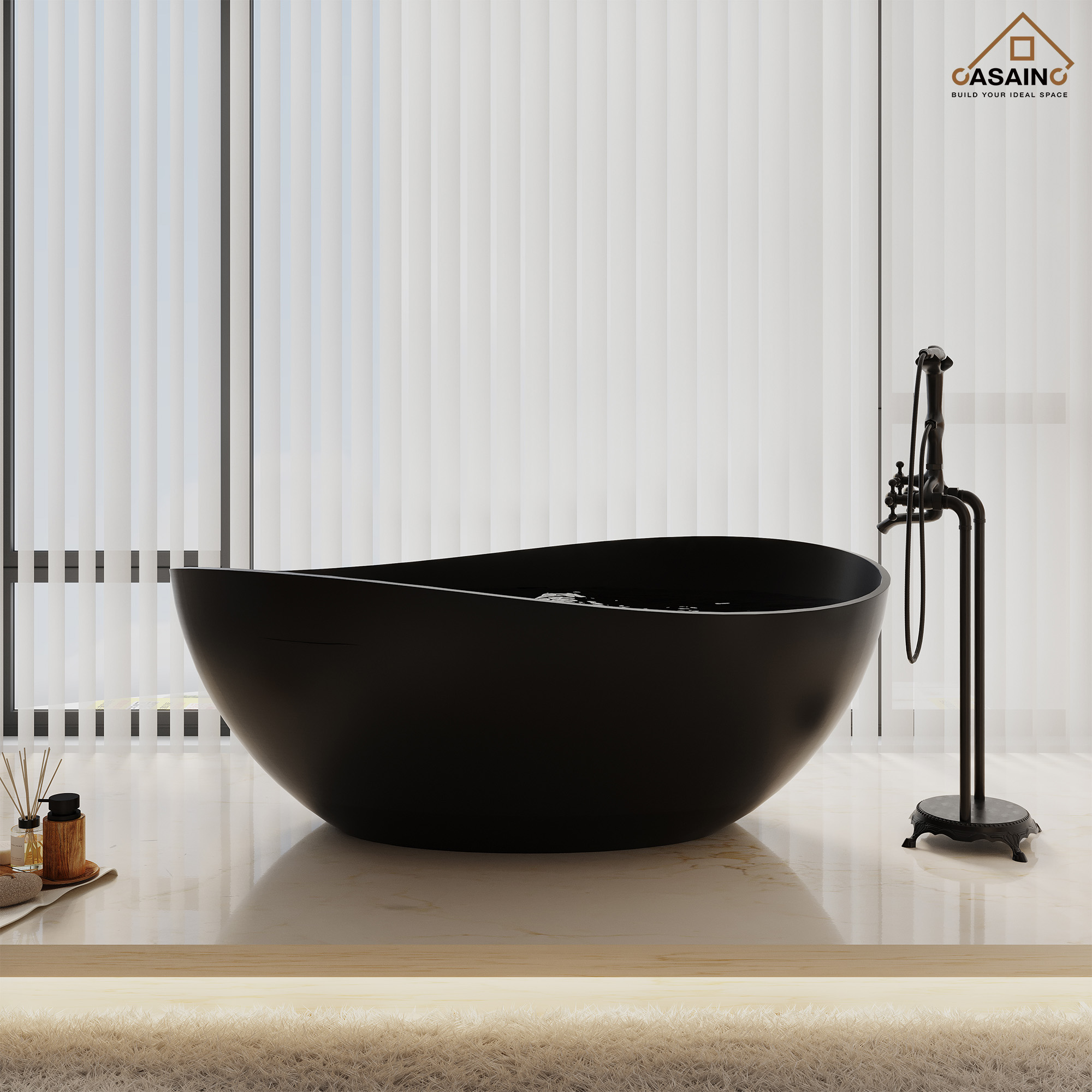63" Solid Surface Freestanding Bathtub in (MatteBlack&Grey)