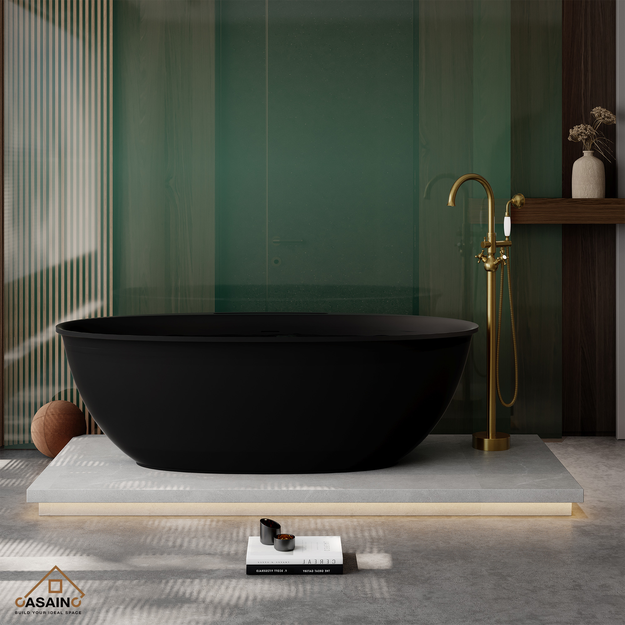 63" Solid Surface Freestanding Bathtub in Matte Black