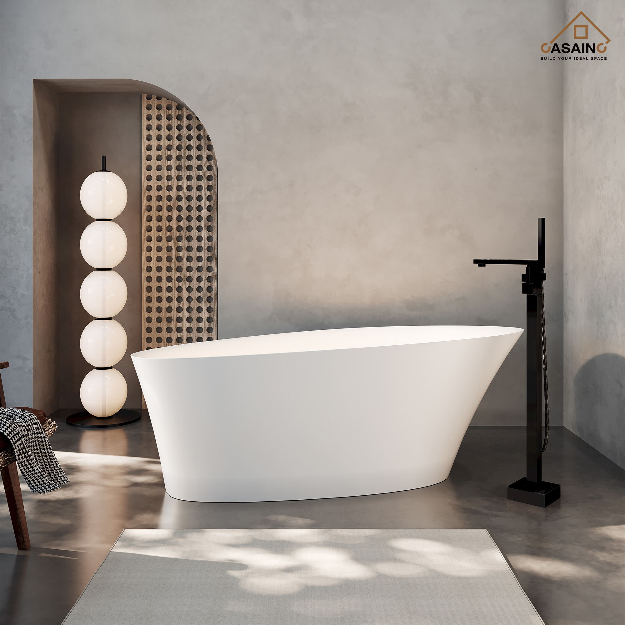 65" Solid Surface Freestanding Bathtub in Matte White